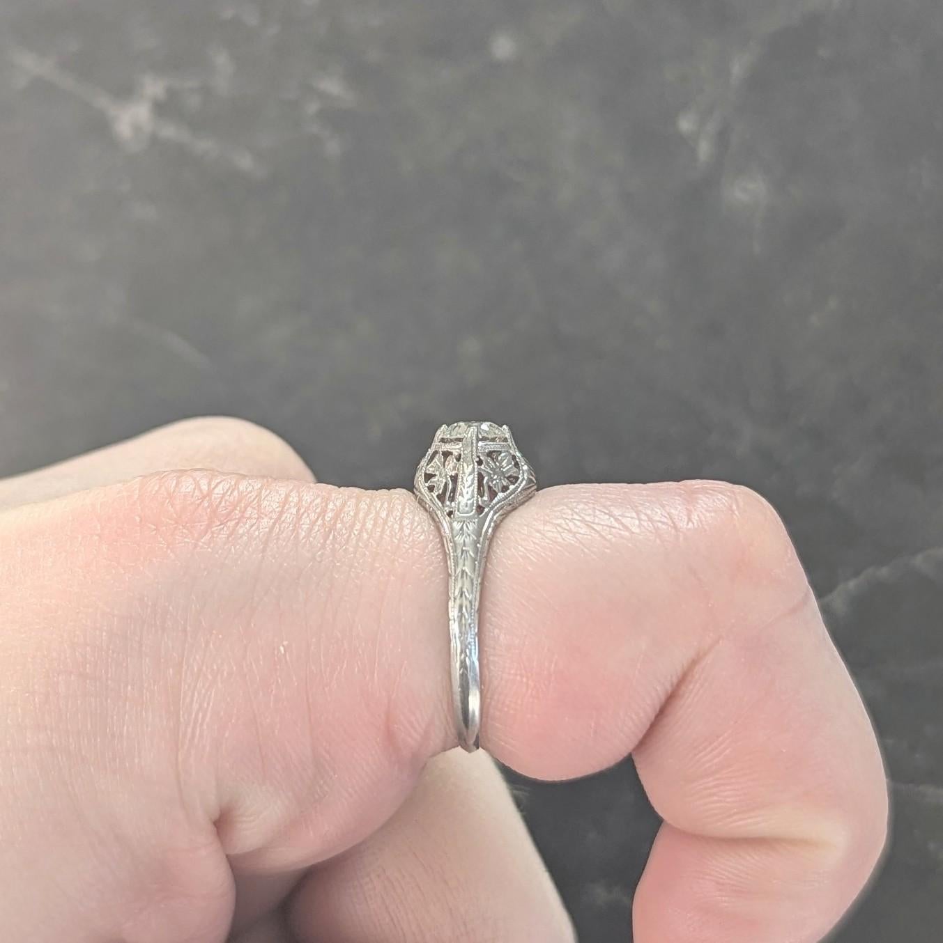 Early Art Deco Old European Diamond Platinum Clover Antique Engagement Ring For Sale 4