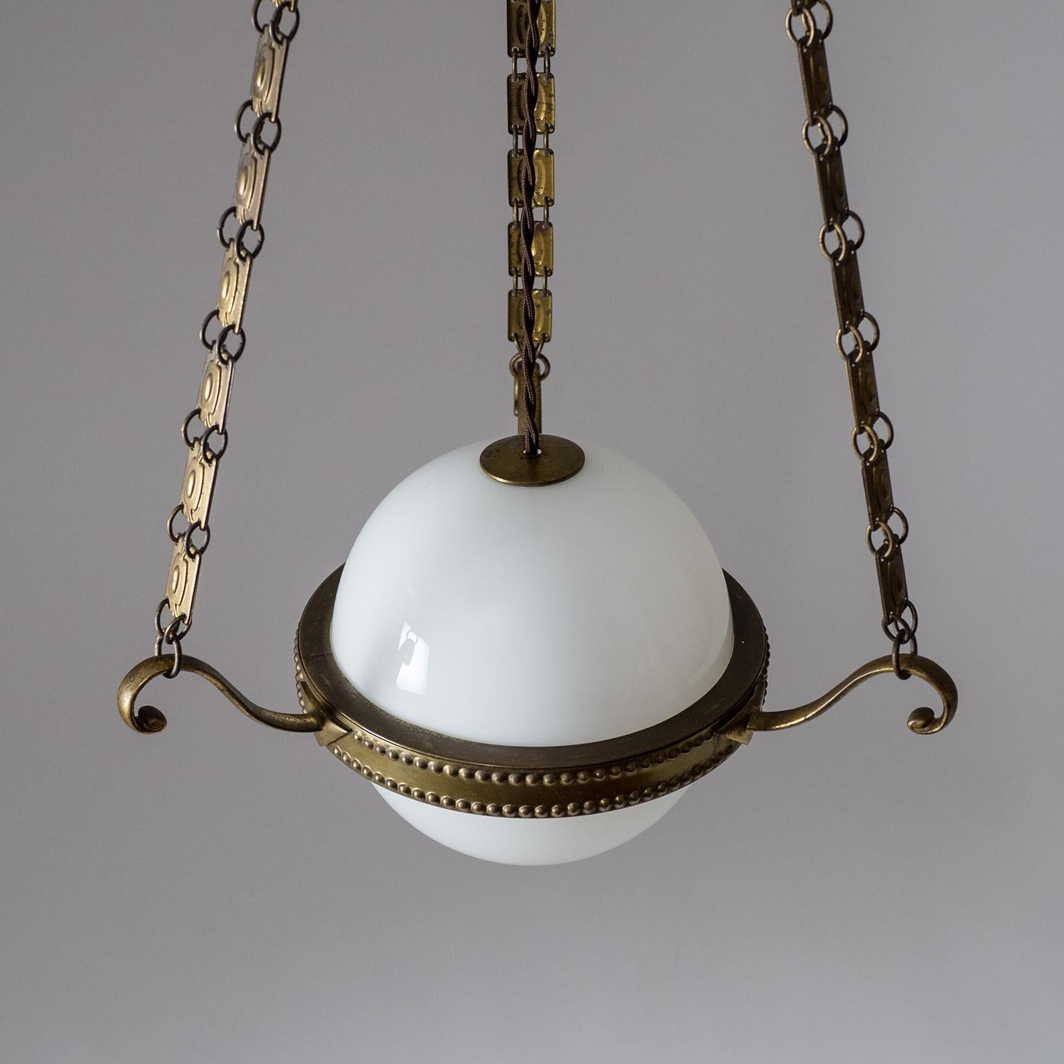 Early Art Deco Pendant, circa 1910, Brass and Glass 6