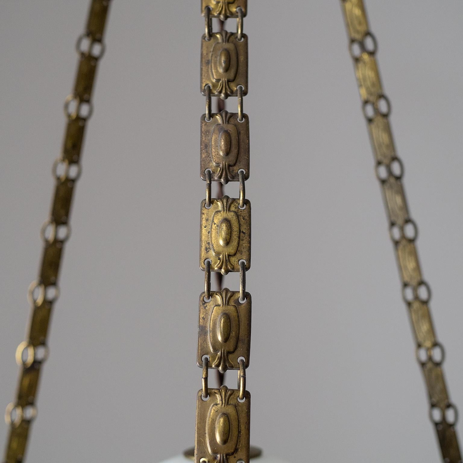 Early Art Deco Pendant, circa 1910, Brass and Glass 7