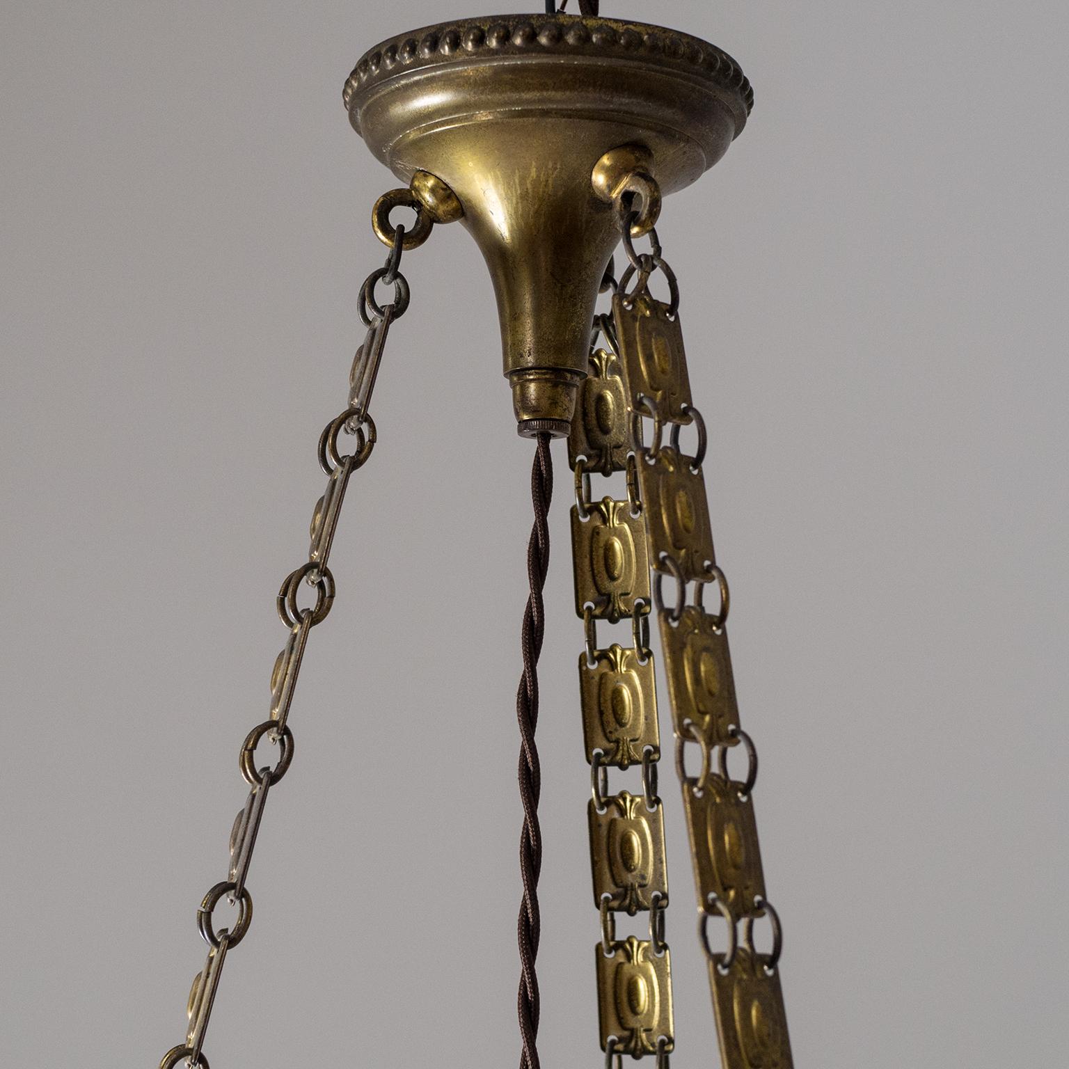 Early Art Deco Pendant, circa 1910, Brass and Glass 8