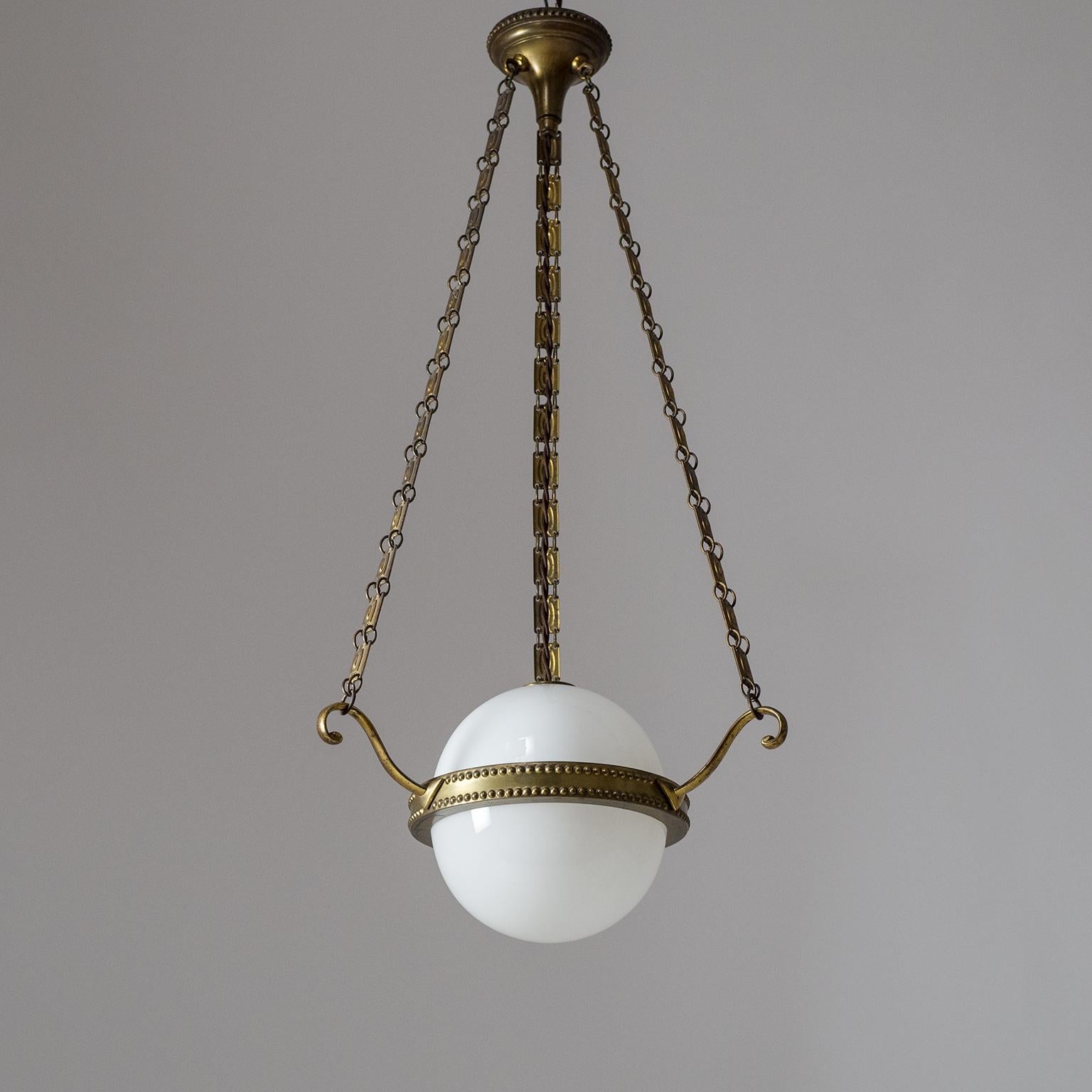 Early Art Deco Pendant, circa 1910, Brass and Glass 13