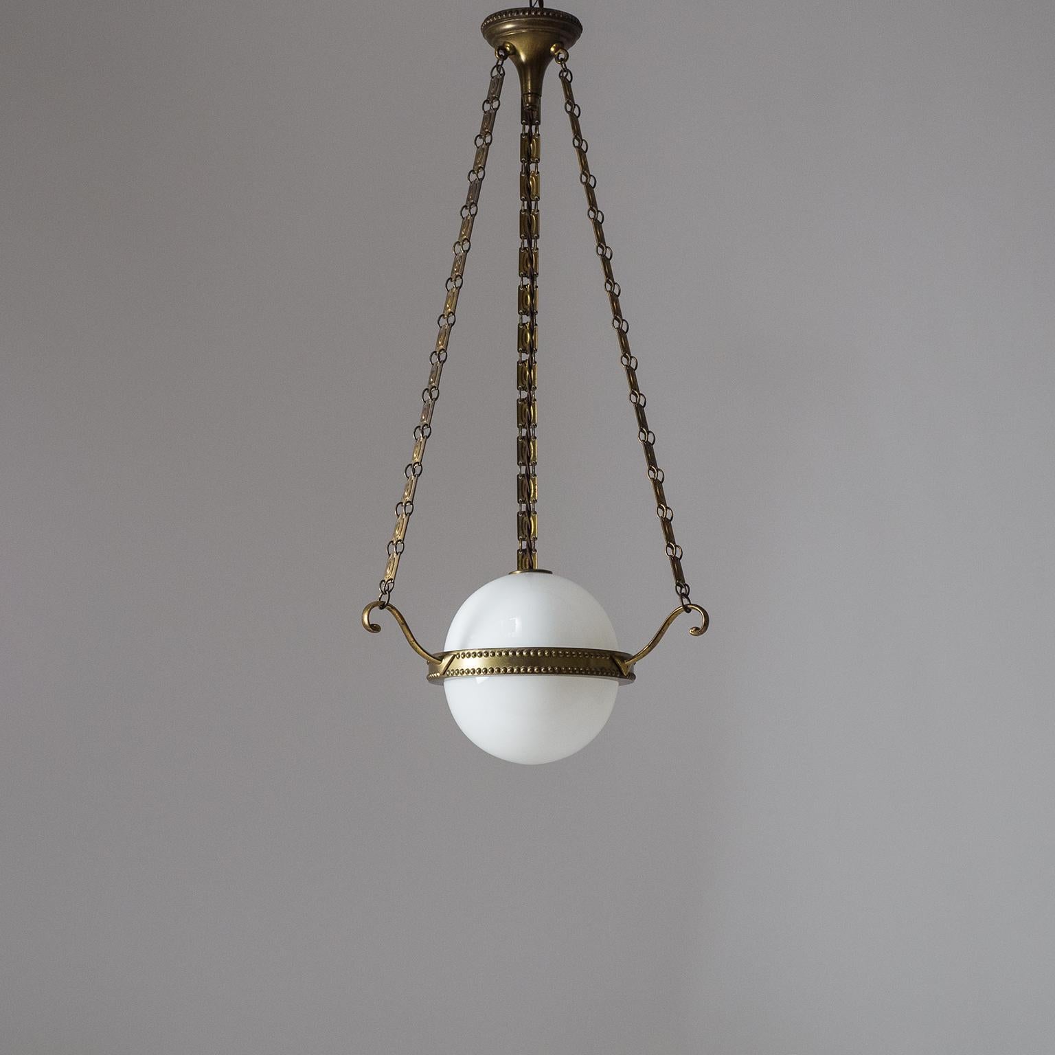 Early Art Deco Pendant, circa 1910, Brass and Glass 14