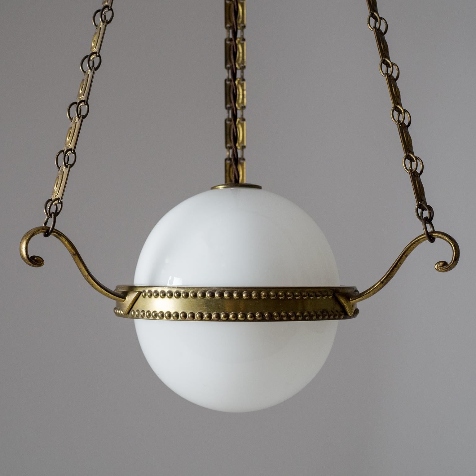 Early Art Deco Pendant, circa 1910, Brass and Glass In Good Condition In Vienna, AT