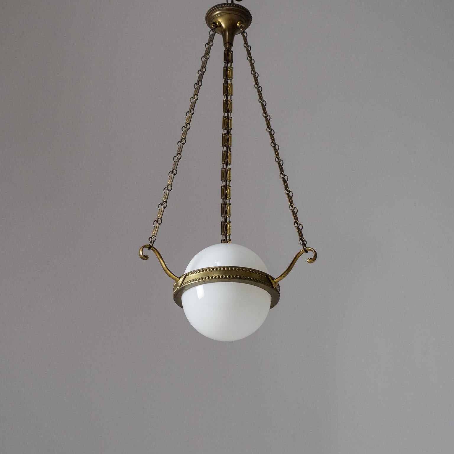 Early Art Deco Pendant, circa 1910, Brass and Glass 2
