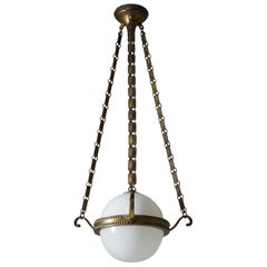 Antique Early Art Deco Pendant, circa 1910, Brass and Glass