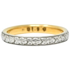 Early Art Deco Platinum-Topped 18 Karat Two-Tone Gold Floral Band Ring