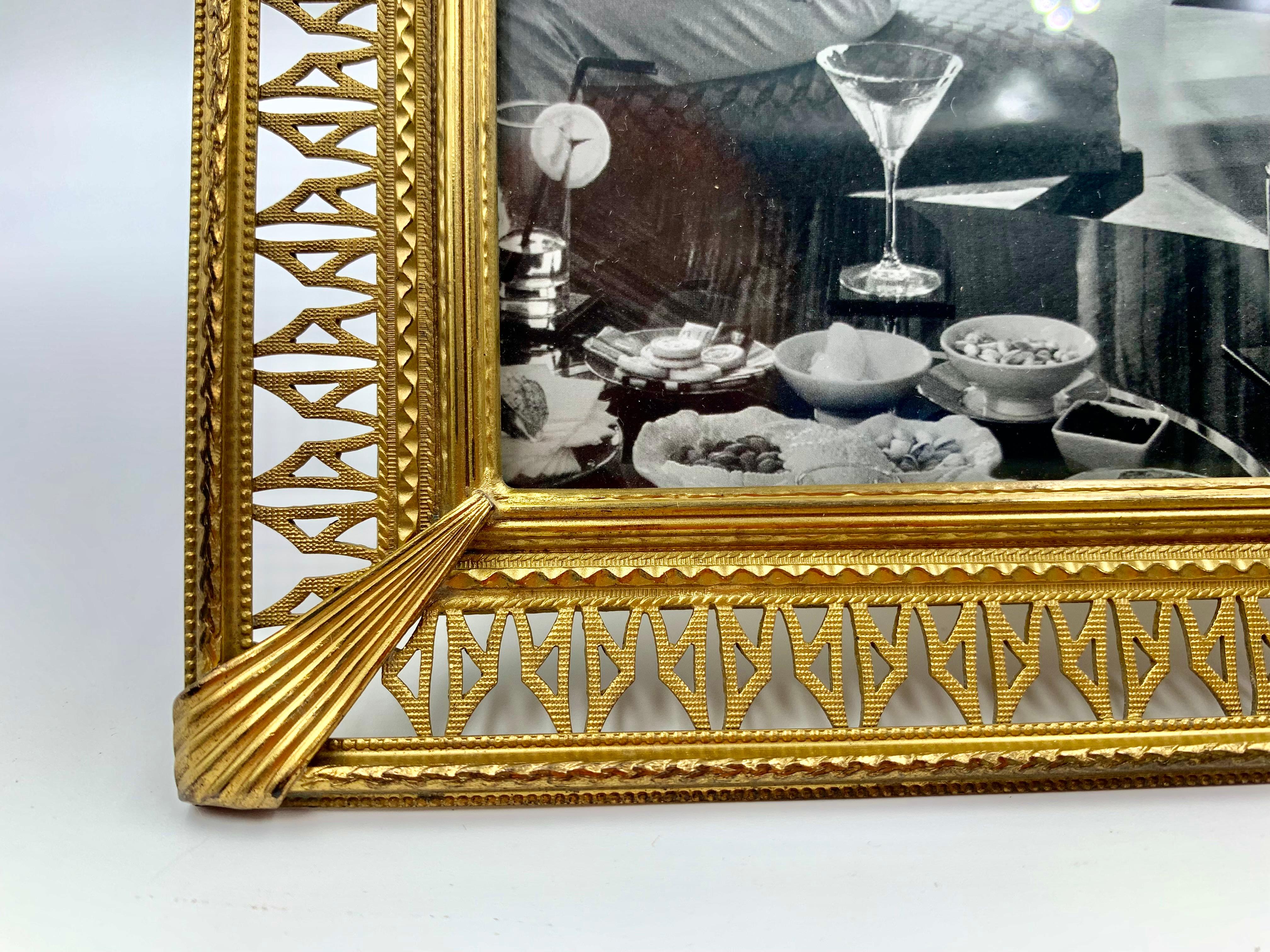 French Early Art Deco Reticulated Gilt Bronze Large Architectural Photograph Frame For Sale