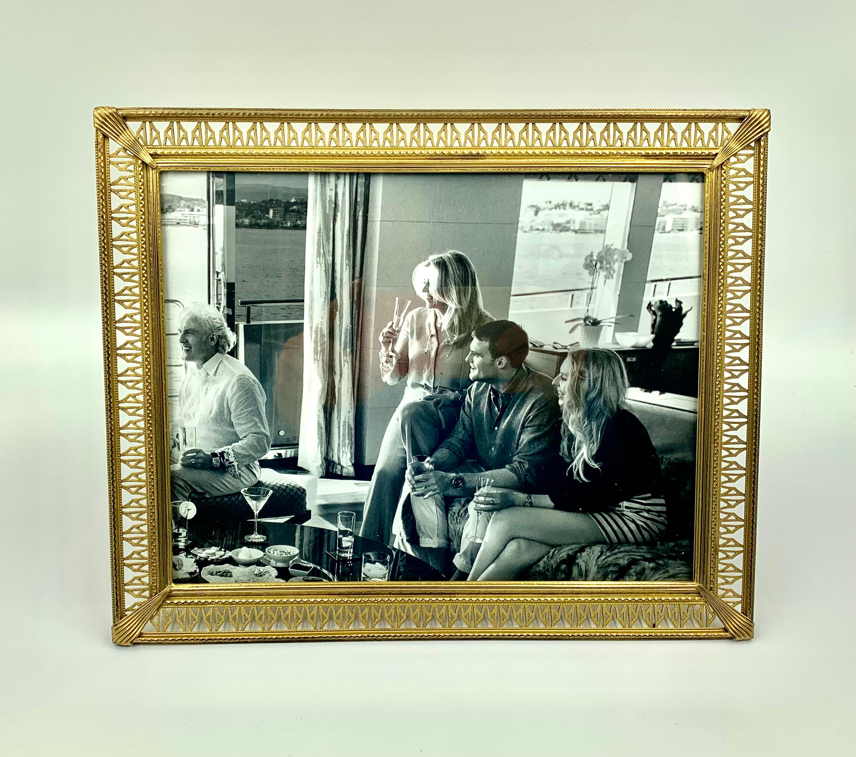 Early Art Deco Reticulated Gilt Bronze Large Architectural Photograph Frame In Good Condition For Sale In New York, NY
