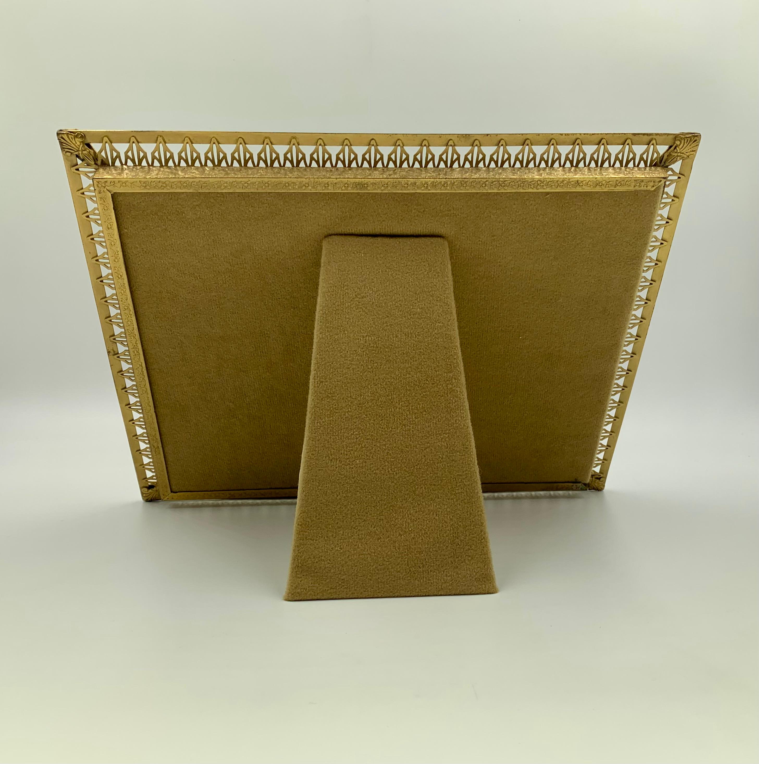 Brass Early Art Deco Reticulated Gilt Bronze Large Architectural Photograph Frame For Sale