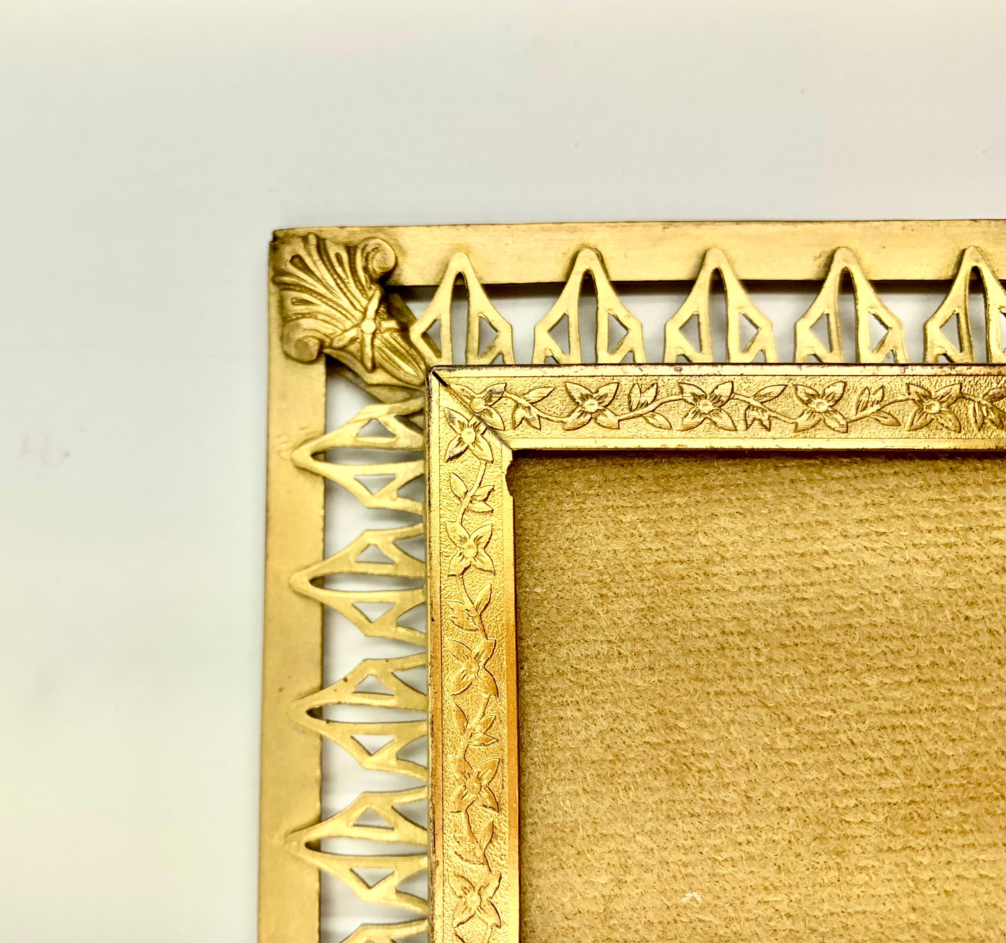 Early Art Deco Reticulated Gilt Bronze Large Architectural Photograph Frame For Sale 2