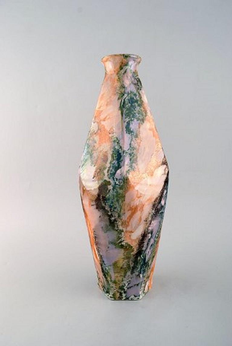 Swedish Early Art Deco Rörstrand Vase in Glazed Faience, Glaze with Marble Effect For Sale