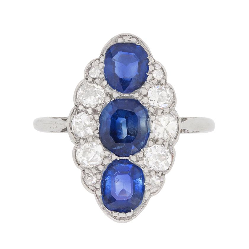 Early Art Deco Sapphire and Diamond Cluster Ring, circa 1920s