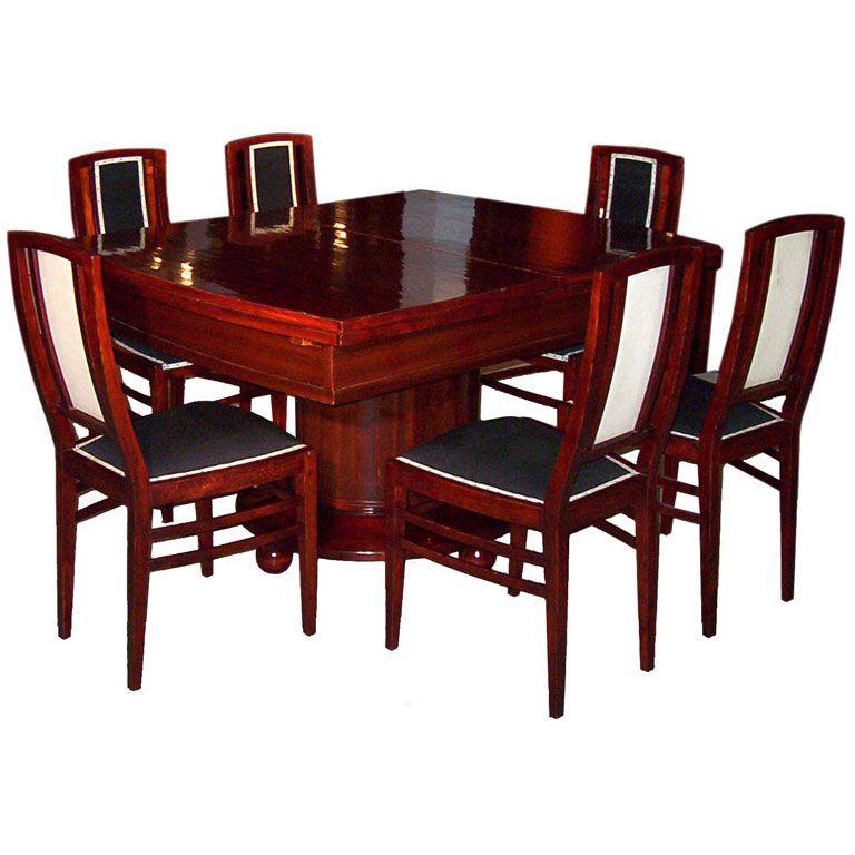 Table de salle à manger Sezession et six chaises du début de l'Art déco en vente 2