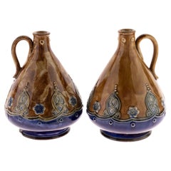 Frühe Jugendstil Doulton Lambeth Steingut Likör Whiskeyflaschen