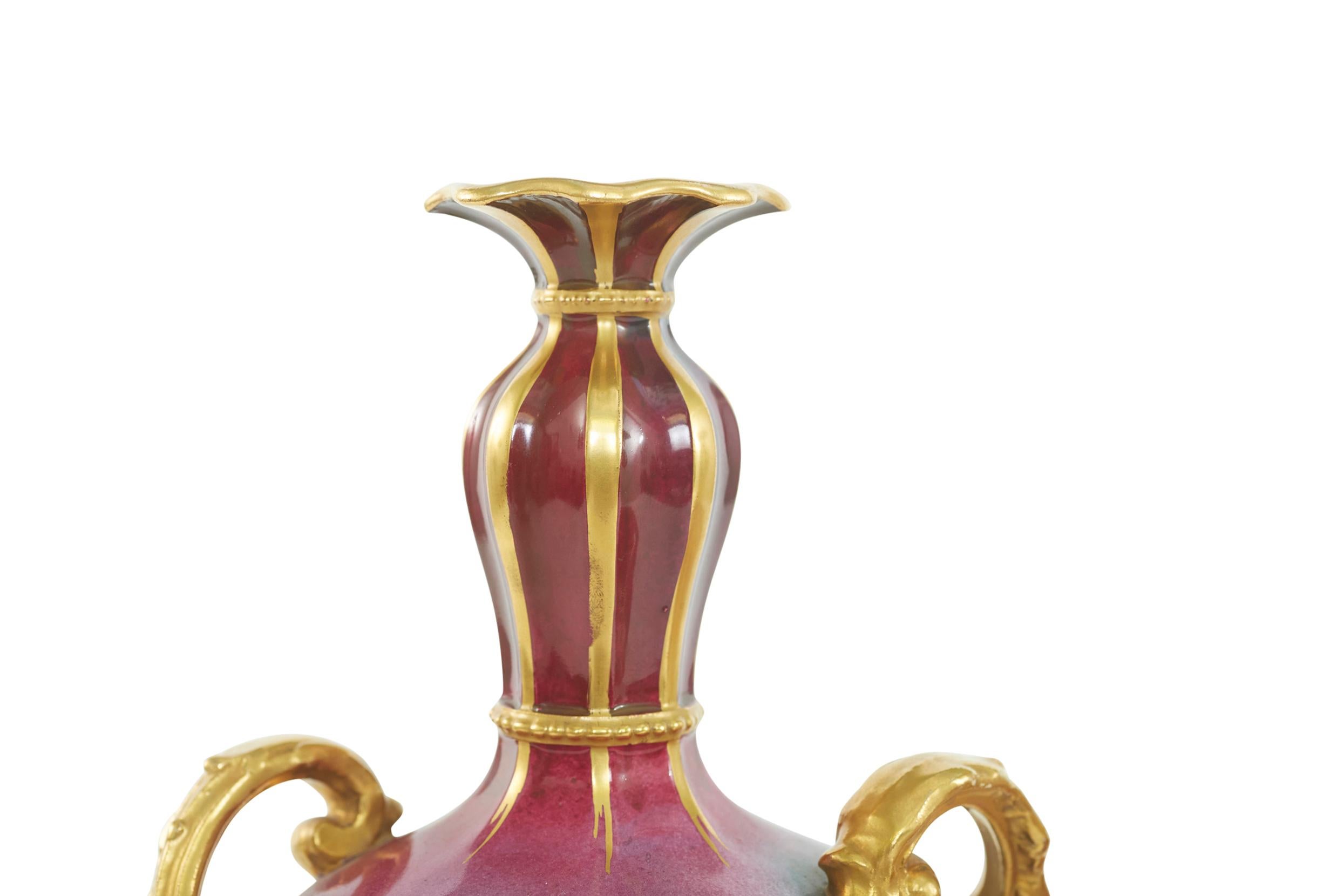 Early Art Nouveau Gilt Porcelain Pair Vase For Sale 3