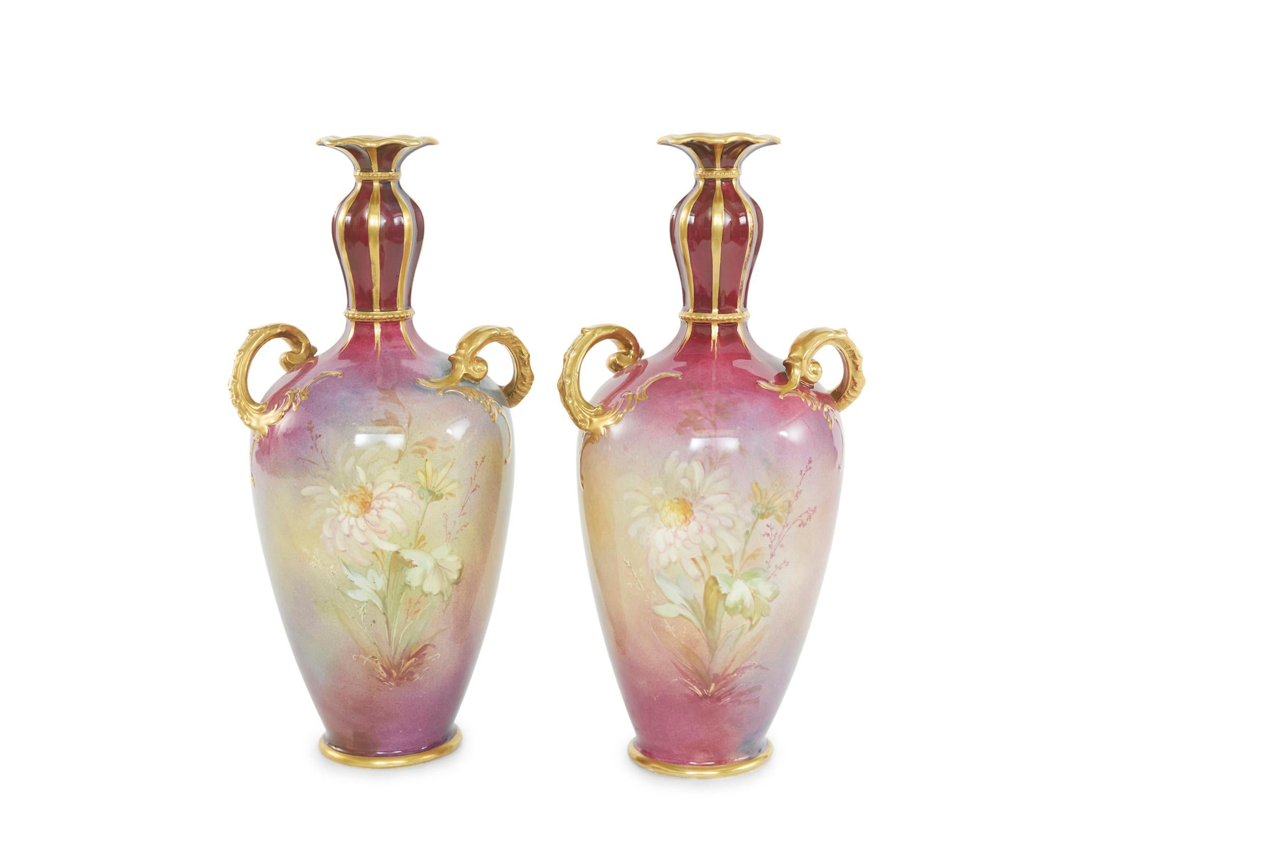Early Art Nouveau Gilt Porcelain Pair Vase For Sale 4