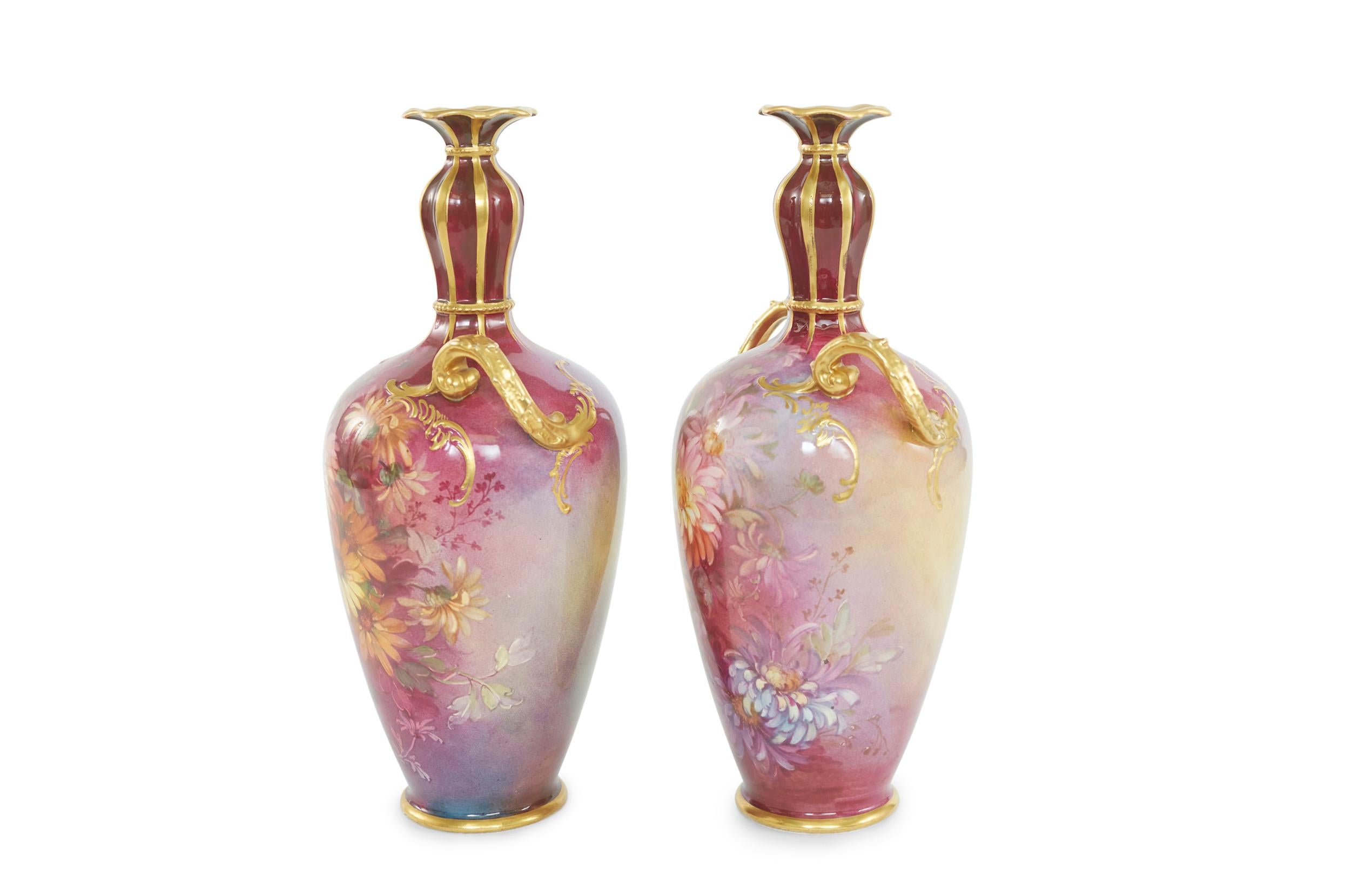 German Early Art Nouveau Gilt Porcelain Pair Vase For Sale