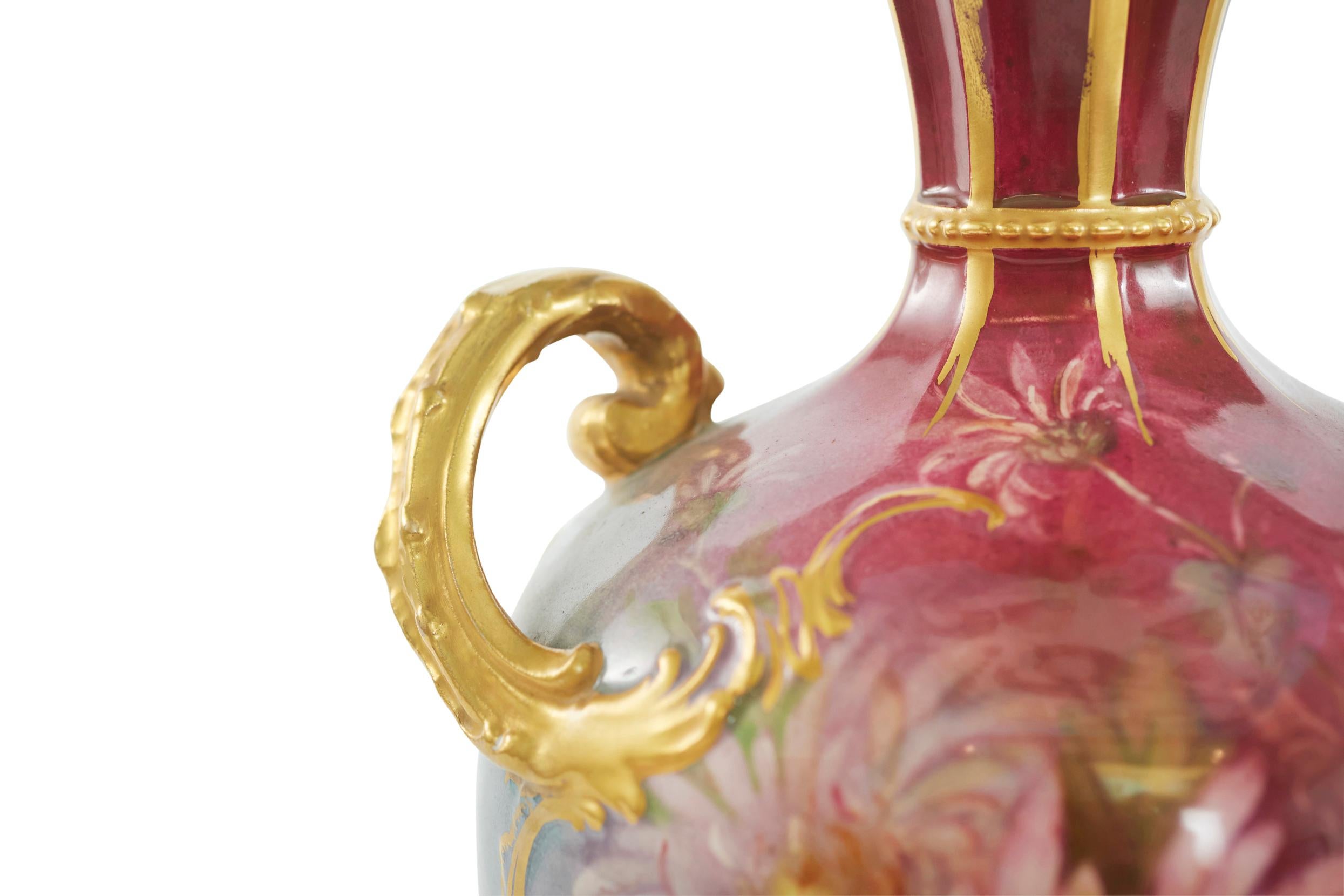 19th Century Early Art Nouveau Gilt Porcelain Pair Vase For Sale