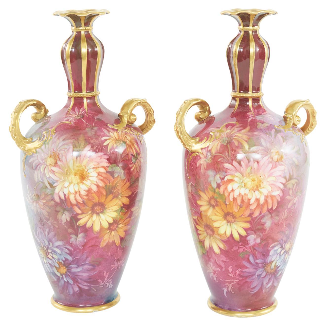 Early Art Nouveau Gilt Porcelain Pair Vase For Sale