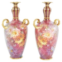 Antique Early Art Nouveau Gilt Porcelain Pair Vase