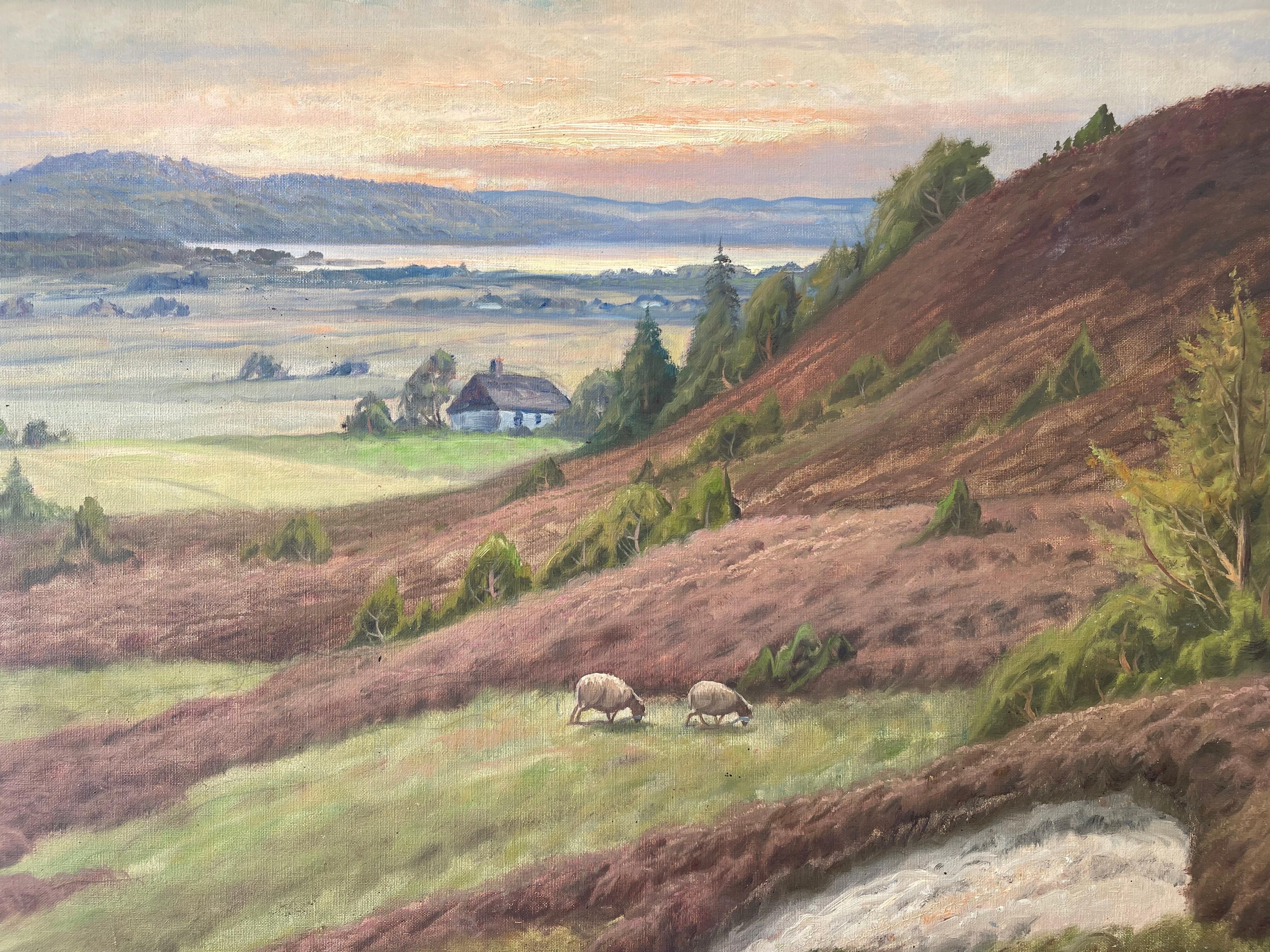 Early 20th Century Large Arts and Crafts Sweeping Landscape of Countryside For Sale