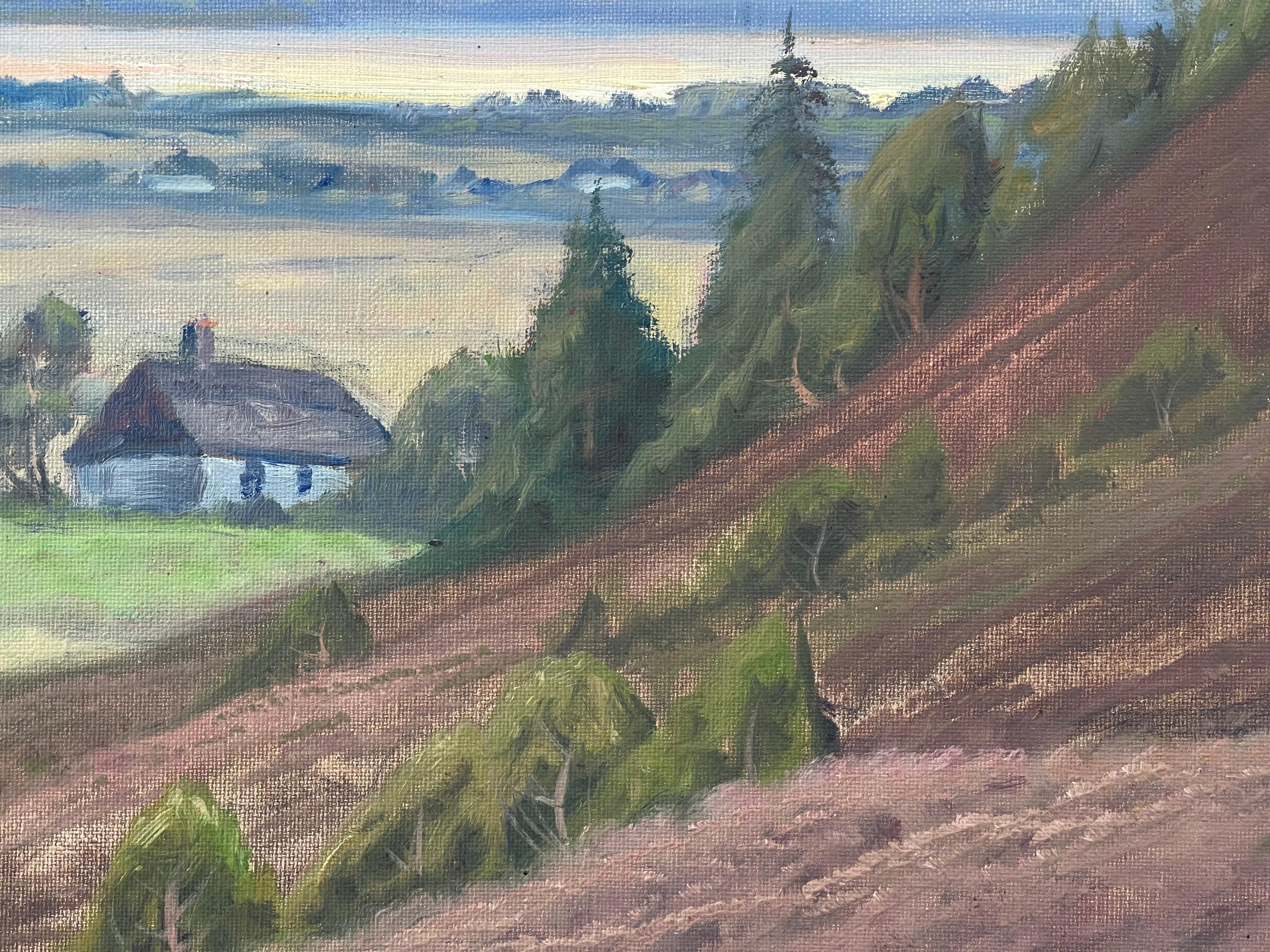 Canvas Large Arts and Crafts Sweeping Landscape of Countryside For Sale