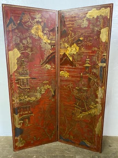 Early Asian Two Panel Painted Screen