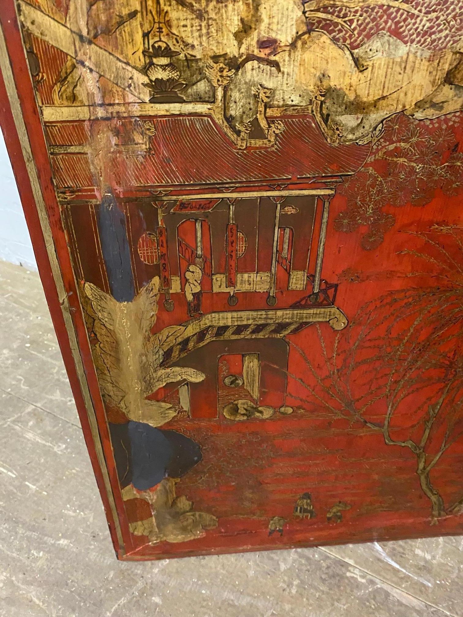 Chinese Export Early Asian Two Panel Painted Screen