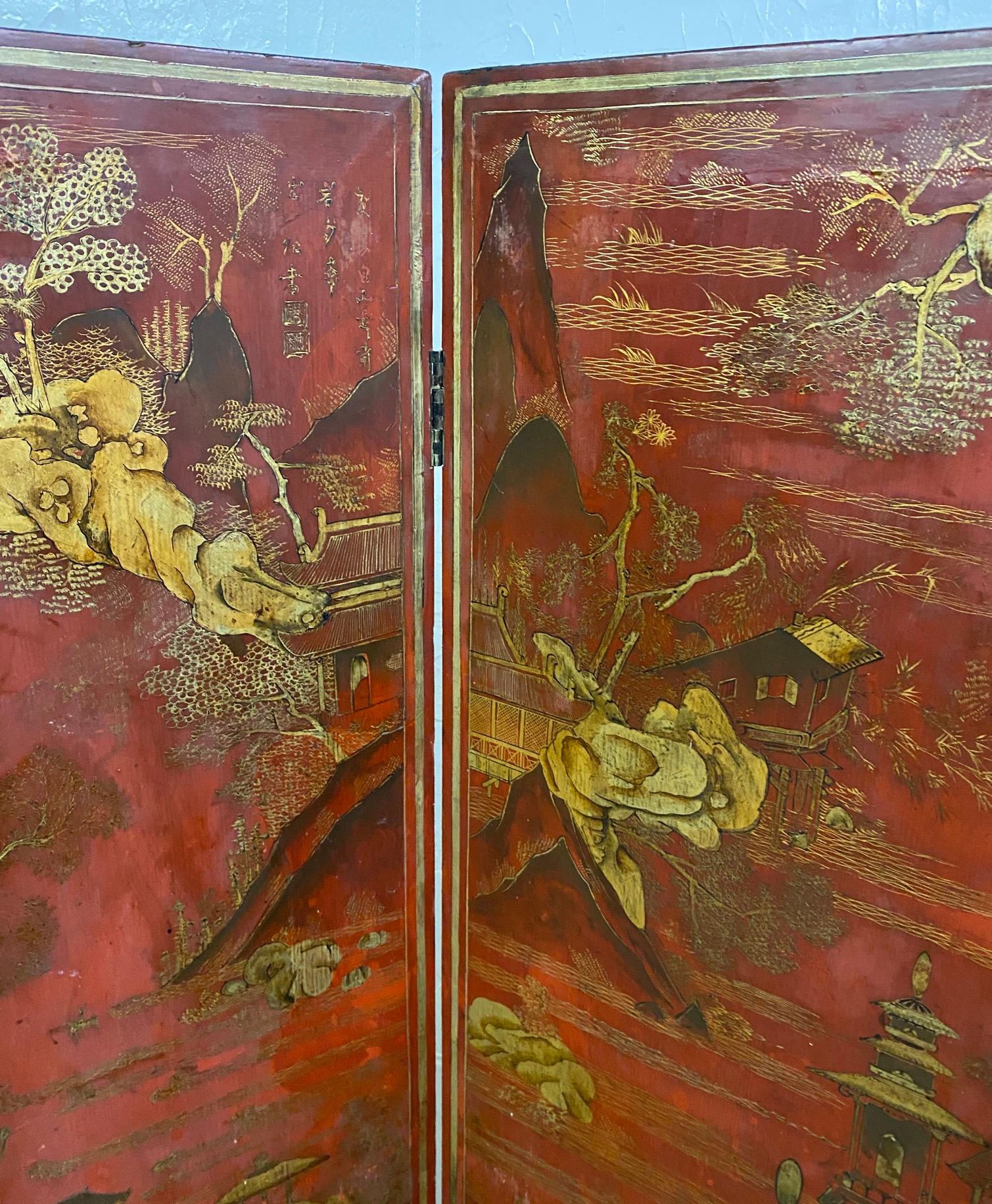 19th Century Early Asian Two Panel Painted Screen