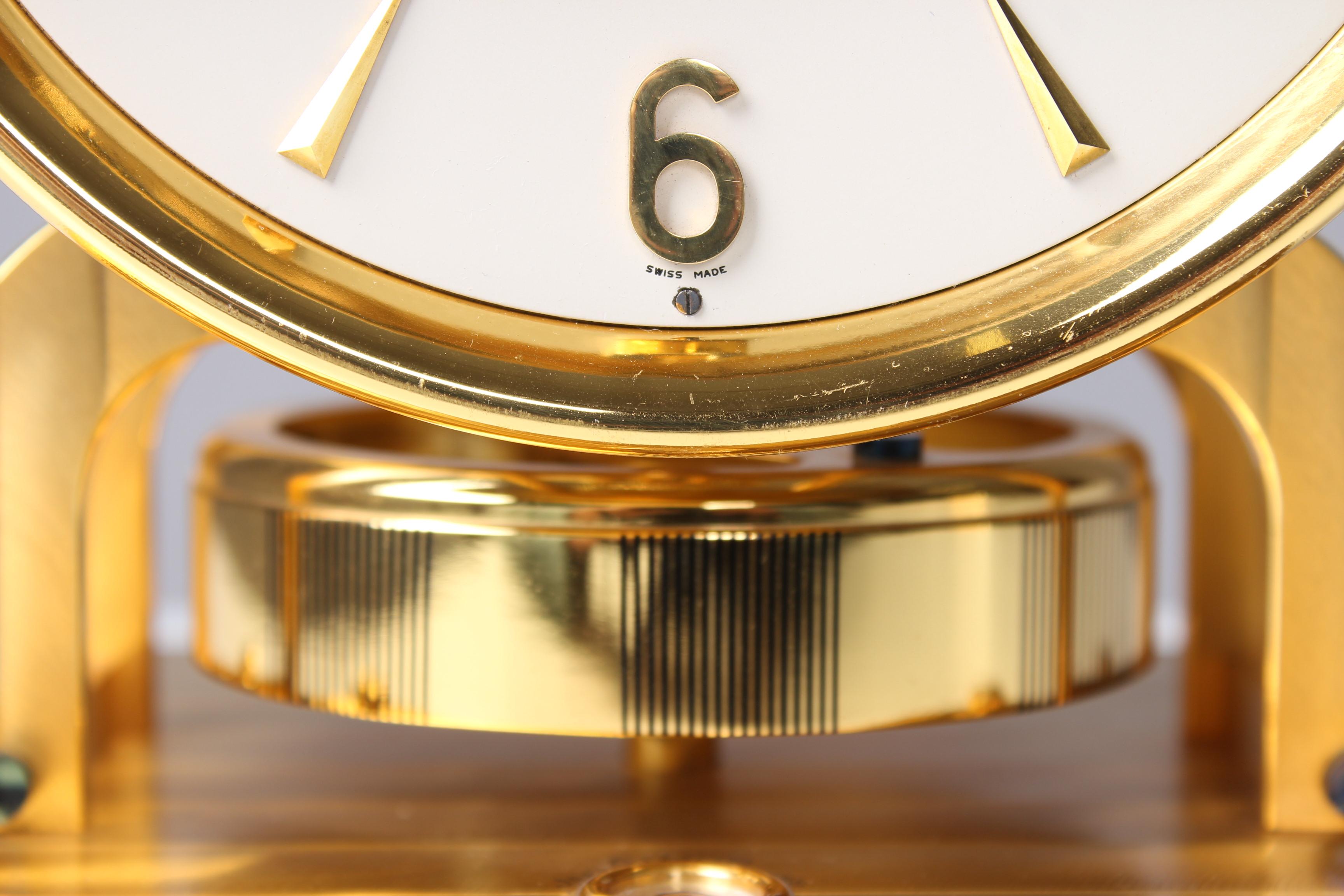 Swiss Early ATMOS II Clock from 1949, Jaeger-LeCoultre, Classic Design, White, Gold