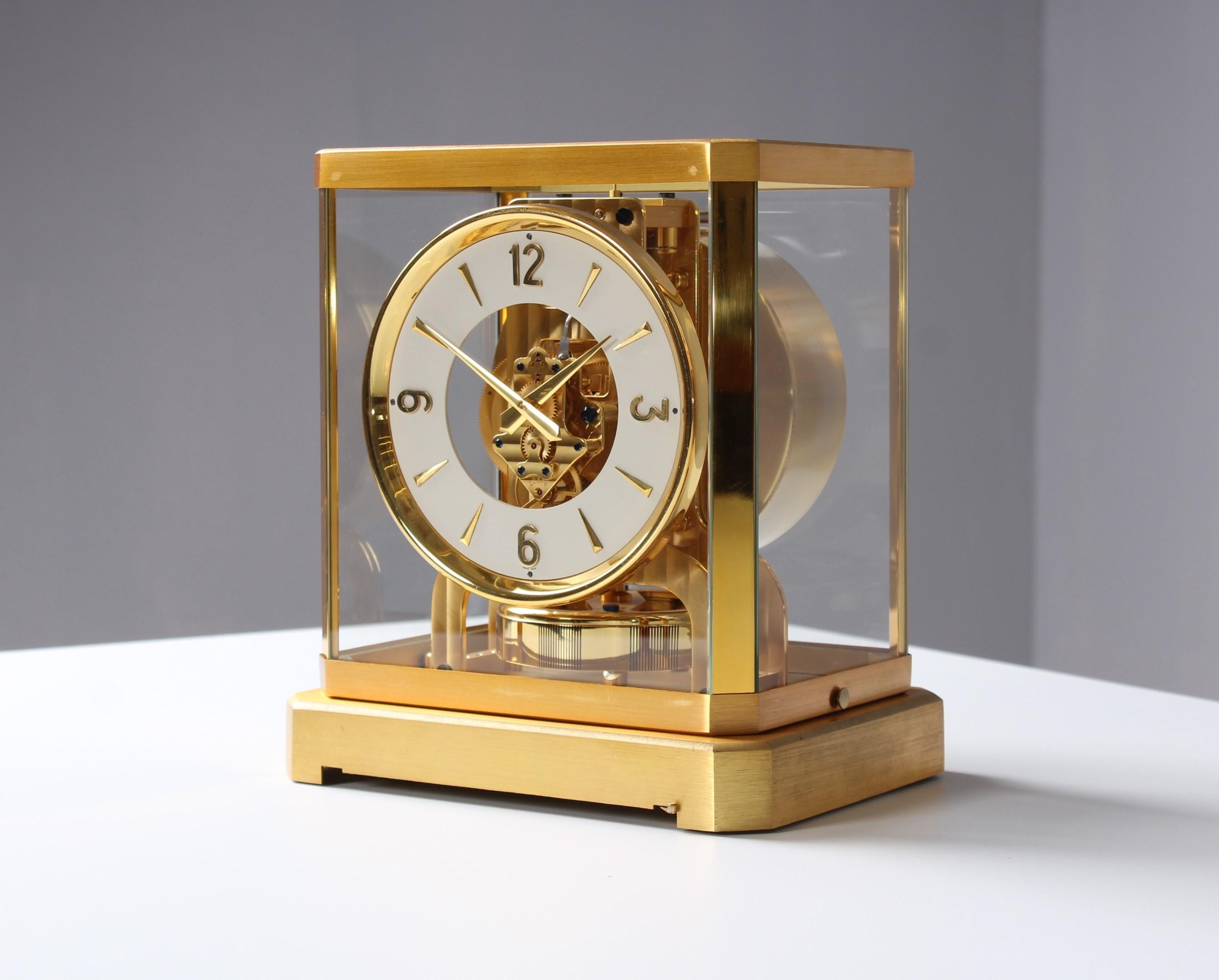 Mid-20th Century Early ATMOS II Clock from 1949, Jaeger-LeCoultre, Classic Design, White, Gold