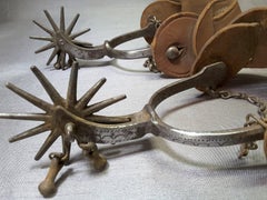 Early August Buermann Hand-Forged Carbon Steel Spurs and Original Leather Straps