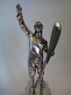 Early Aviation Pilot Silvered Sculpture, France, 1910s