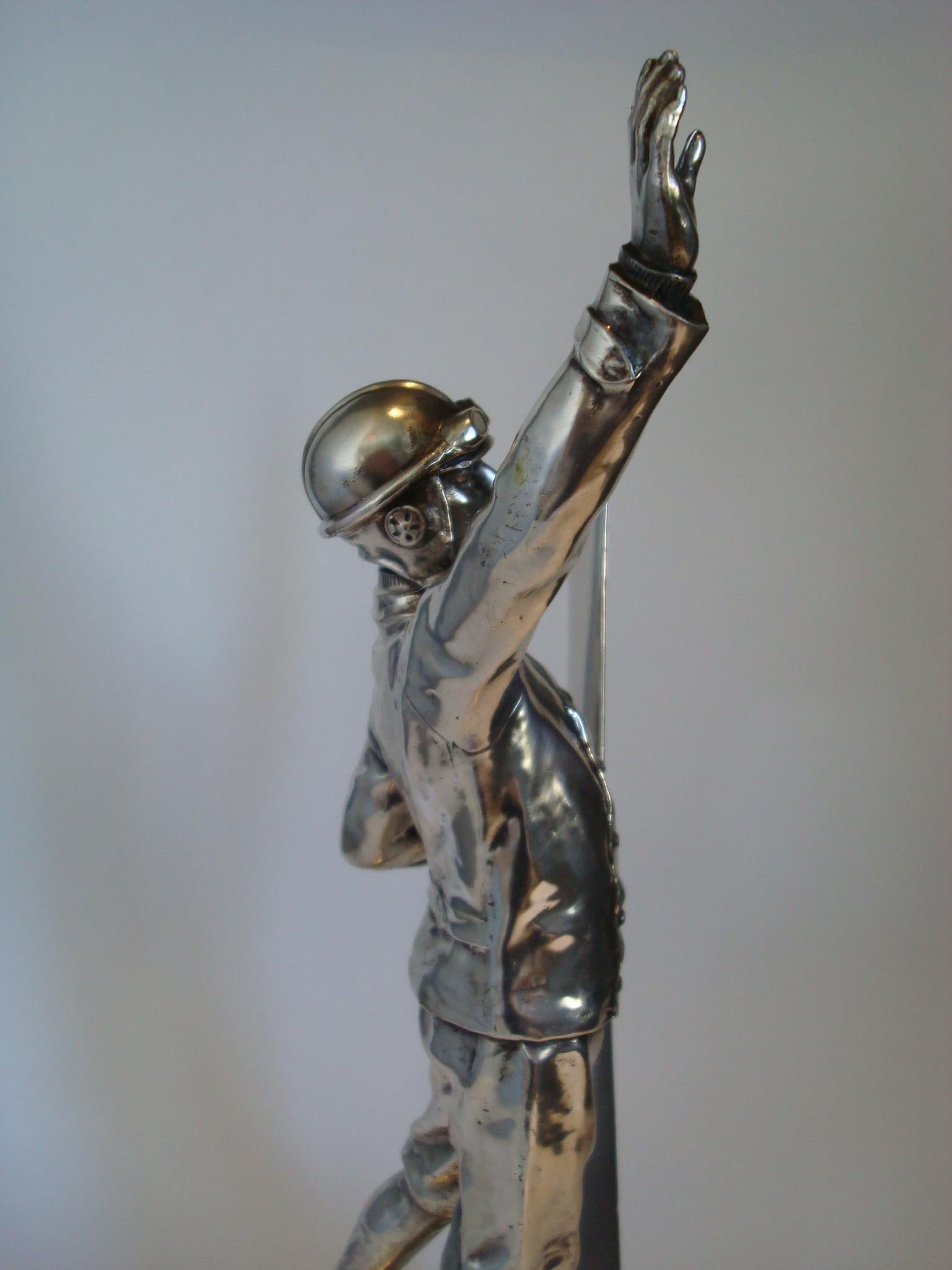 French Early Aviation Pilot Silvered Sculpture, France, 1910s
