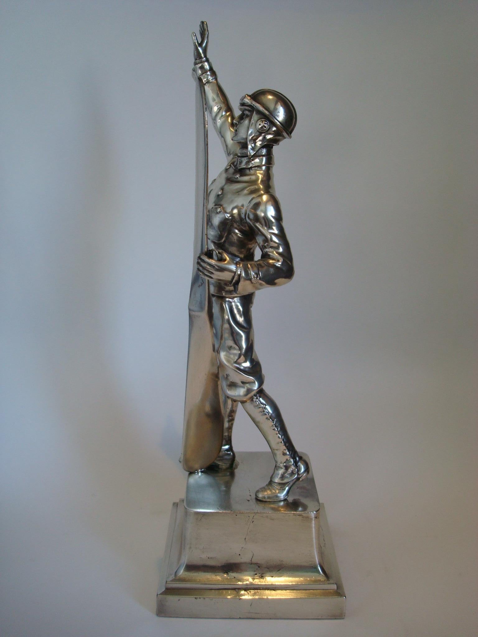 Early Aviation Pilot Silvered Sculpture, France, 1910s 1