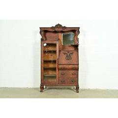 Early Baker Furniture Antique Victorian Carved Tiger Oak Side-by-Side Bookcase