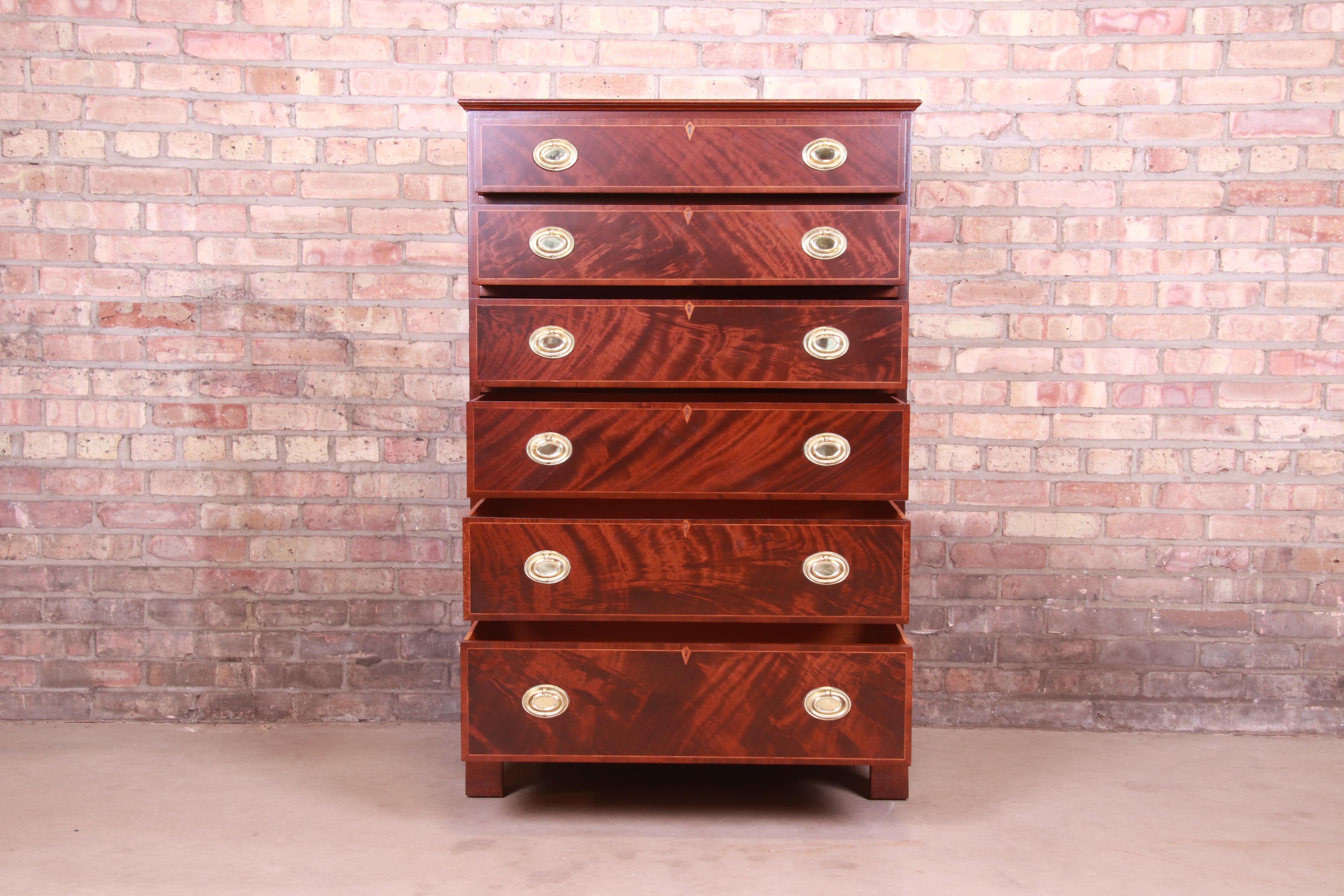 Early Baker Furniture Georgian Flame Mahogany Highboy Dresser, Newly Refinished 3