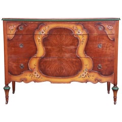 Early Baker Furniture Louis XVI Burled Walnut and Hand Painted Dresser, 1920s