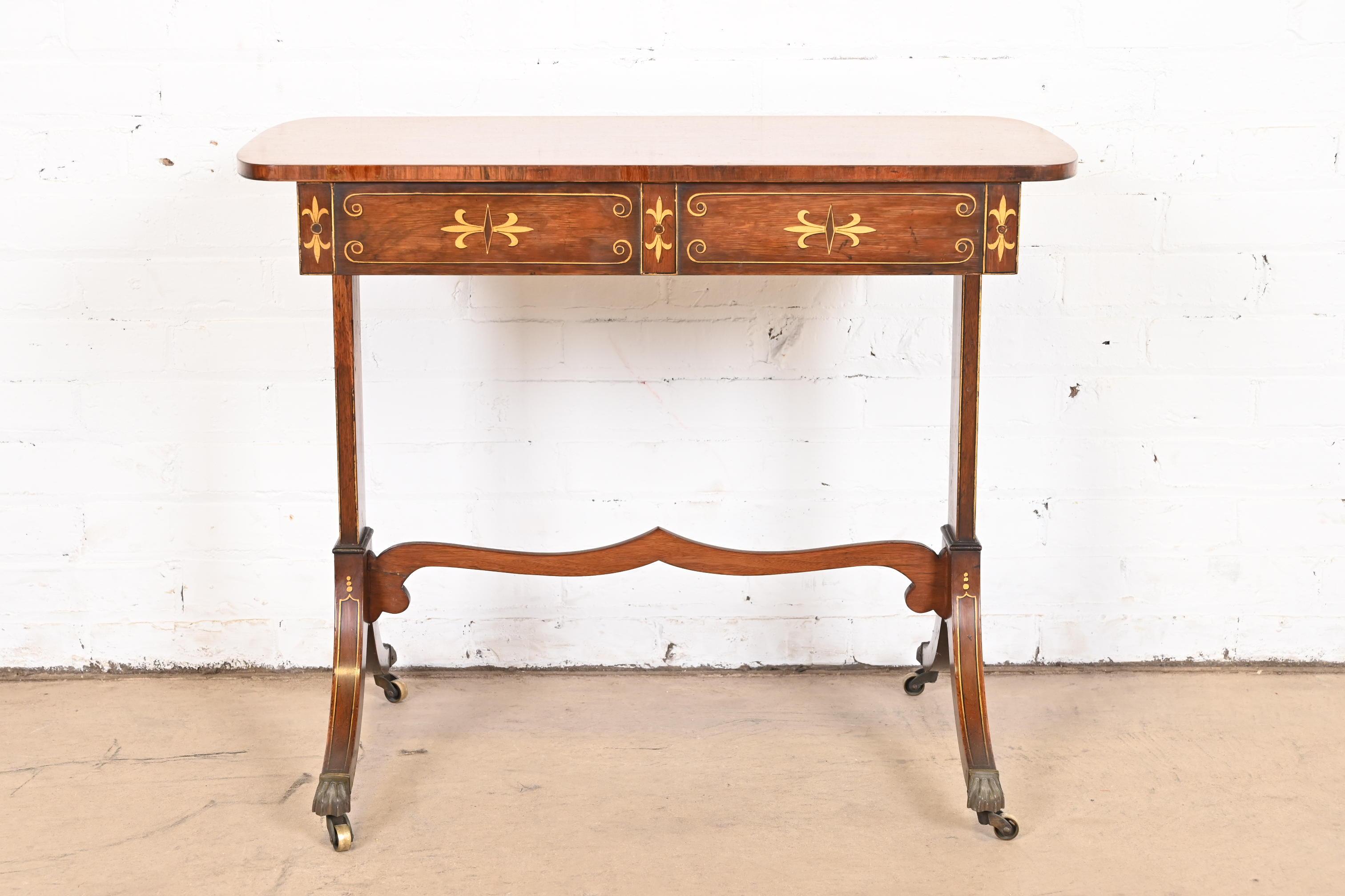 Early Baker Furniture Regency Rosewood Writing Desk or Console Table, 1930s For Sale 12