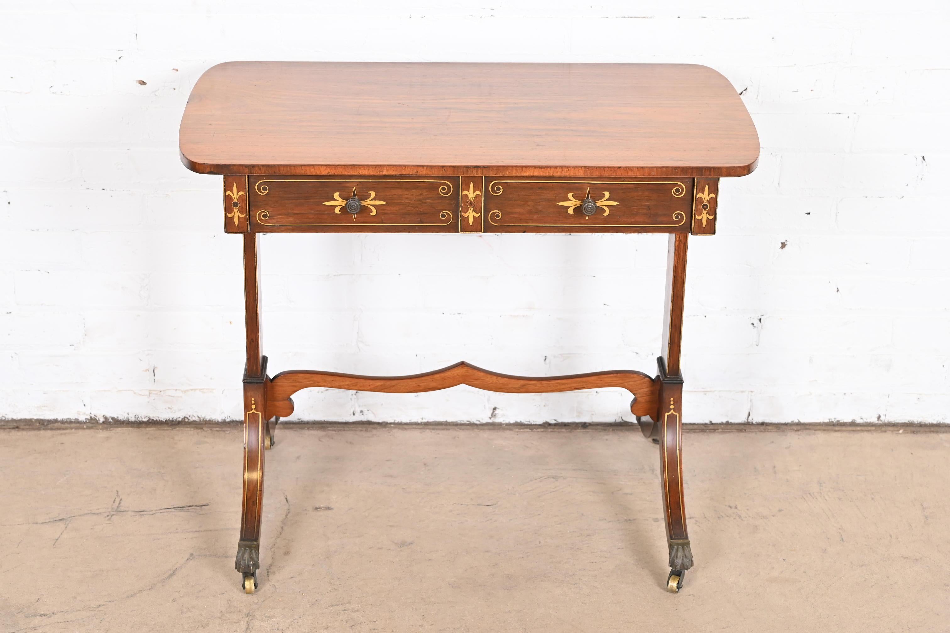 Early Baker Furniture Regency Rosewood Writing Desk or Console Table, 1930s In Good Condition For Sale In South Bend, IN