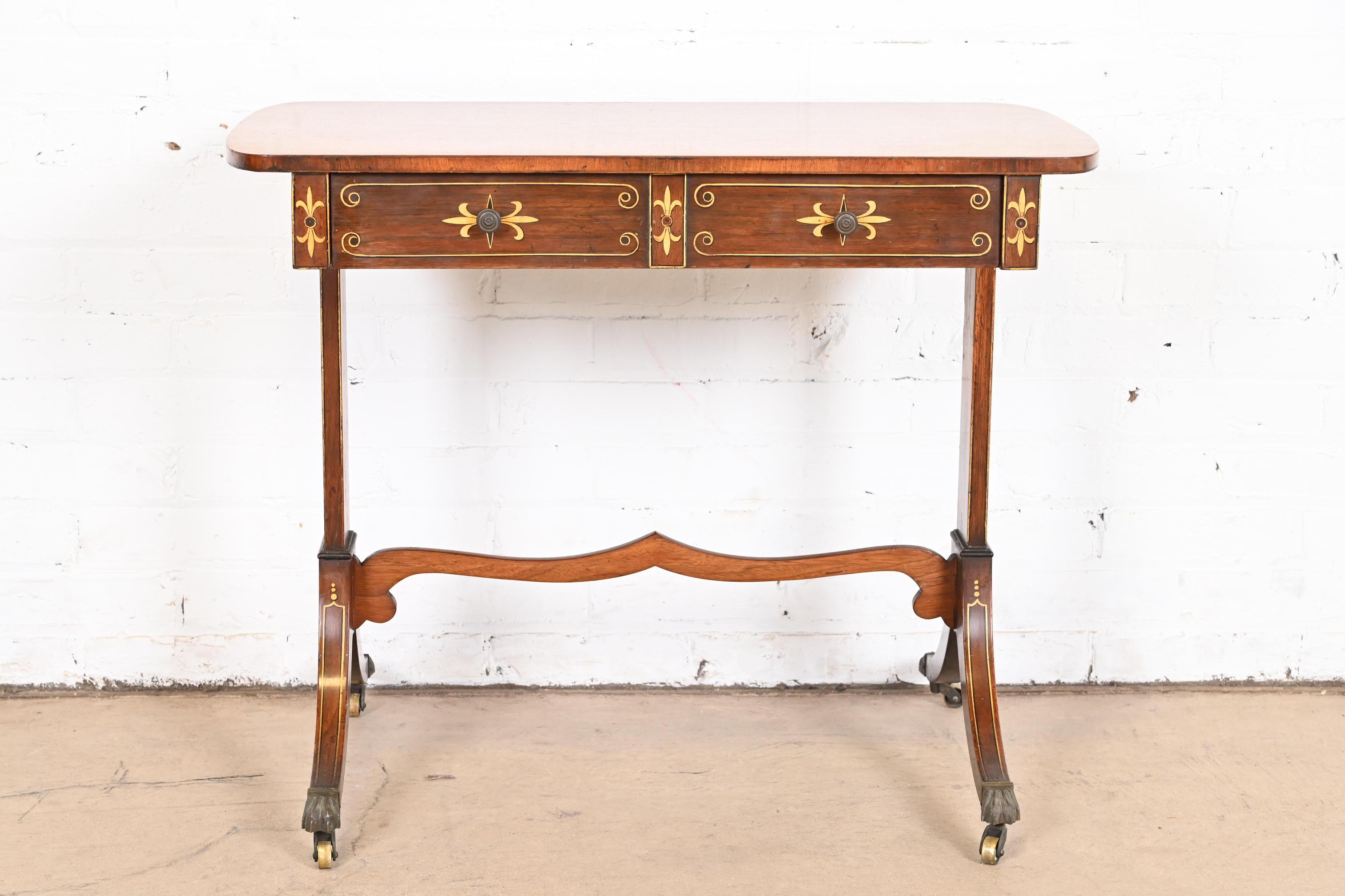 Mid-20th Century Early Baker Furniture Regency Rosewood Writing Desk or Console Table, 1930s For Sale