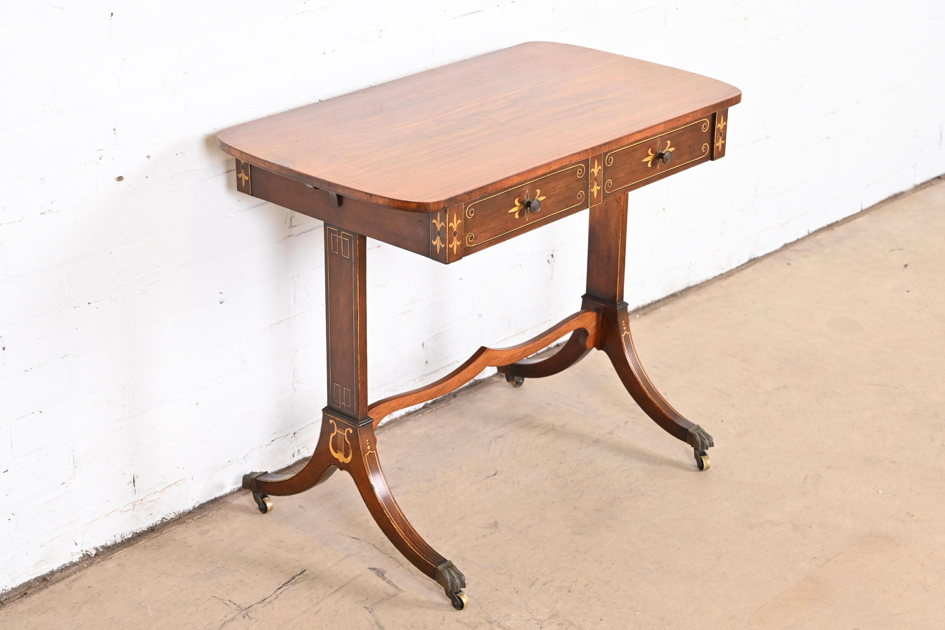 Brass Early Baker Furniture Regency Rosewood Writing Desk or Console Table, 1930s For Sale