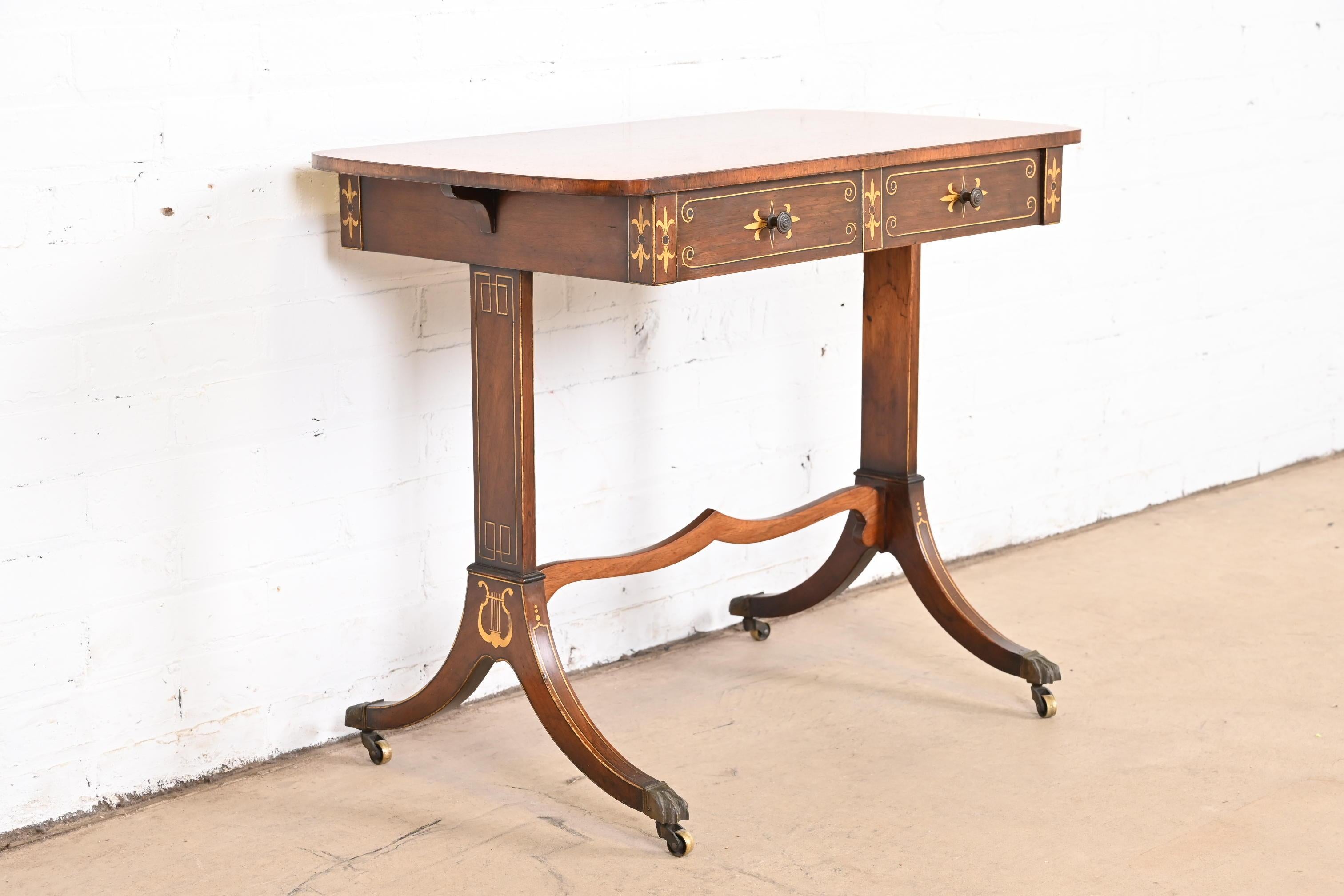 Early Baker Furniture Regency Rosewood Writing Desk or Console Table, 1930s For Sale 1