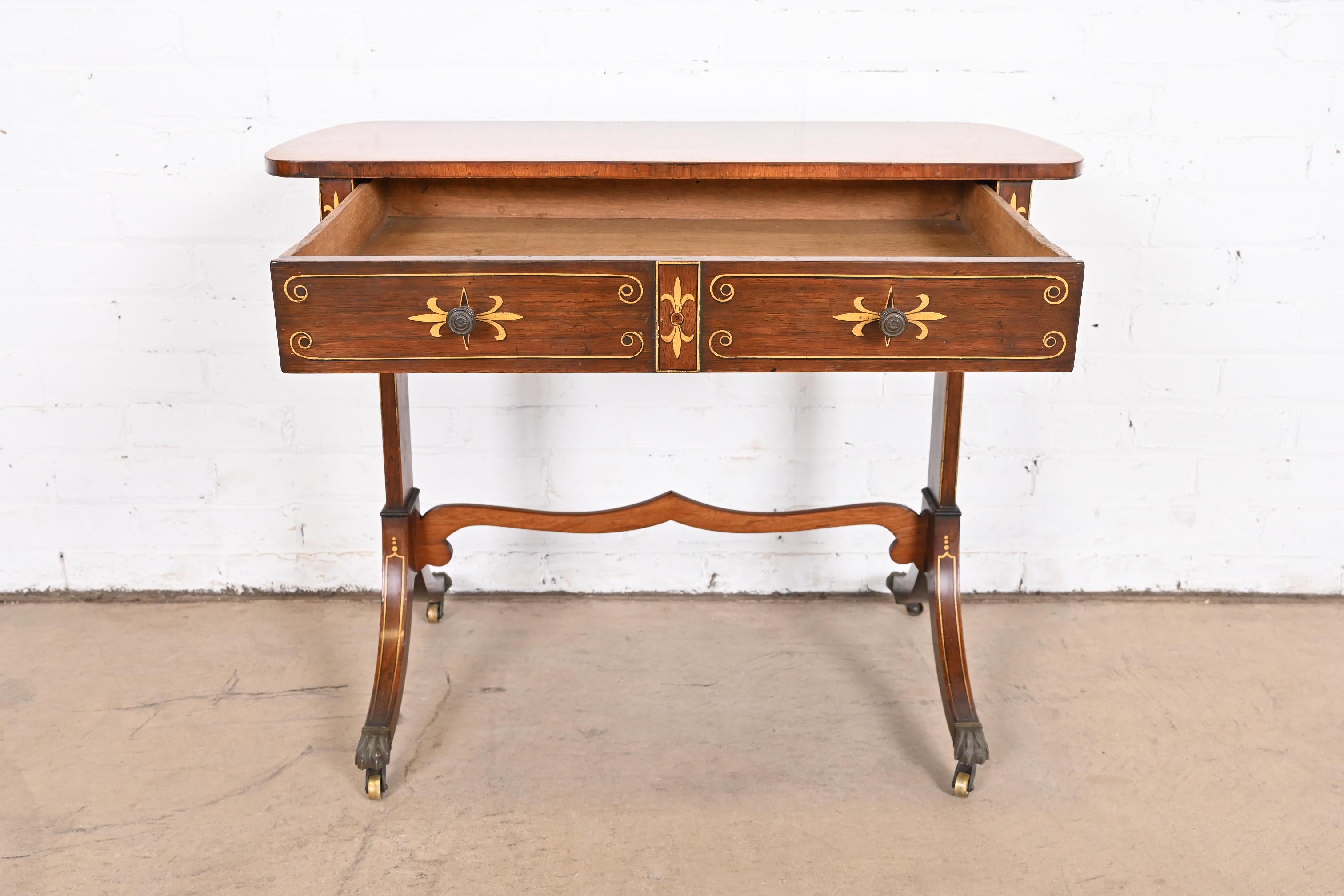 Early Baker Furniture Regency Rosewood Writing Desk or Console Table, 1930s For Sale 2