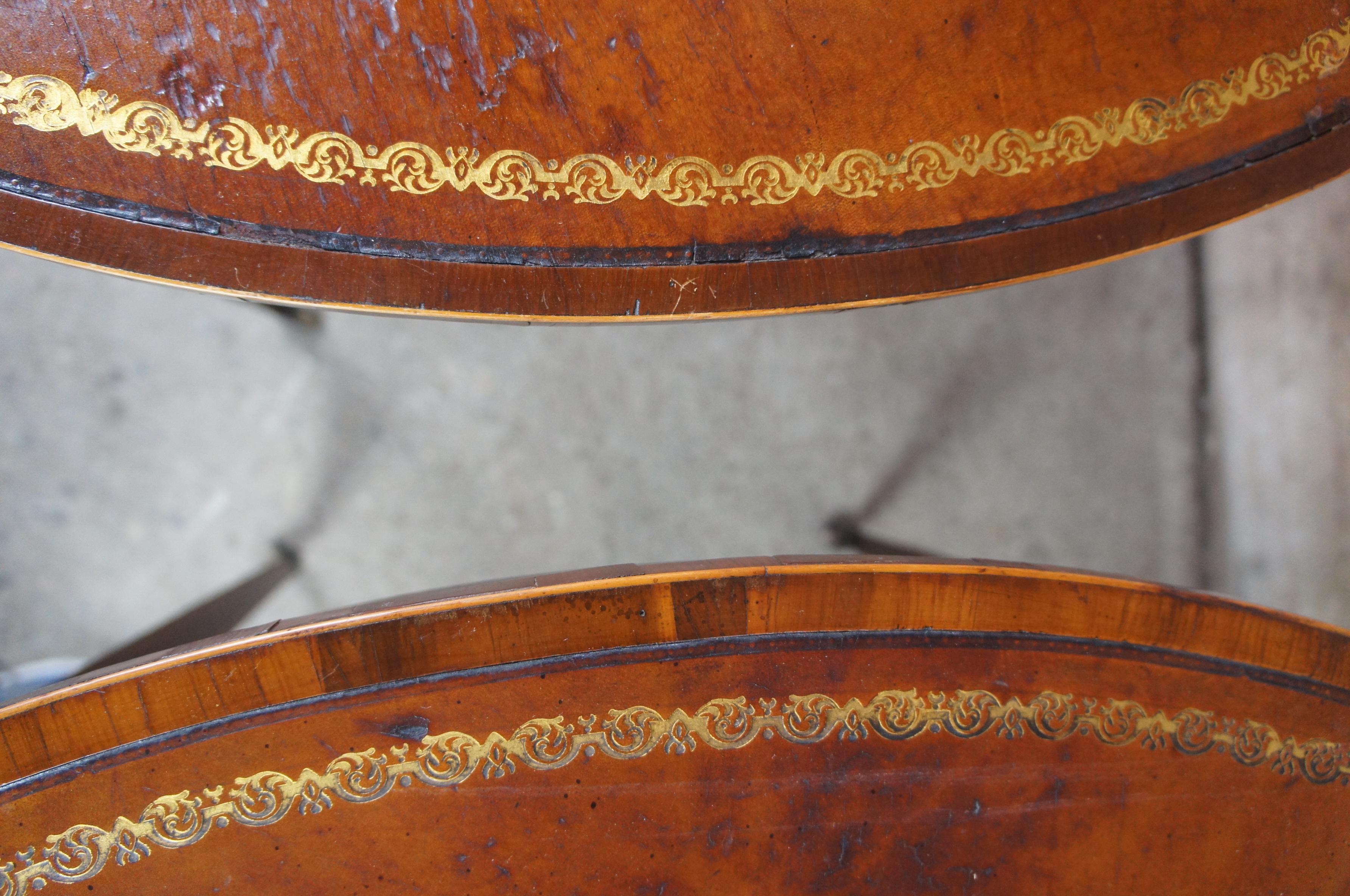 Mid-20th Century 2 Baker Mahogany & Tooled Leather Inlaid Sheraton Oval Side Tables Hepplewhite
