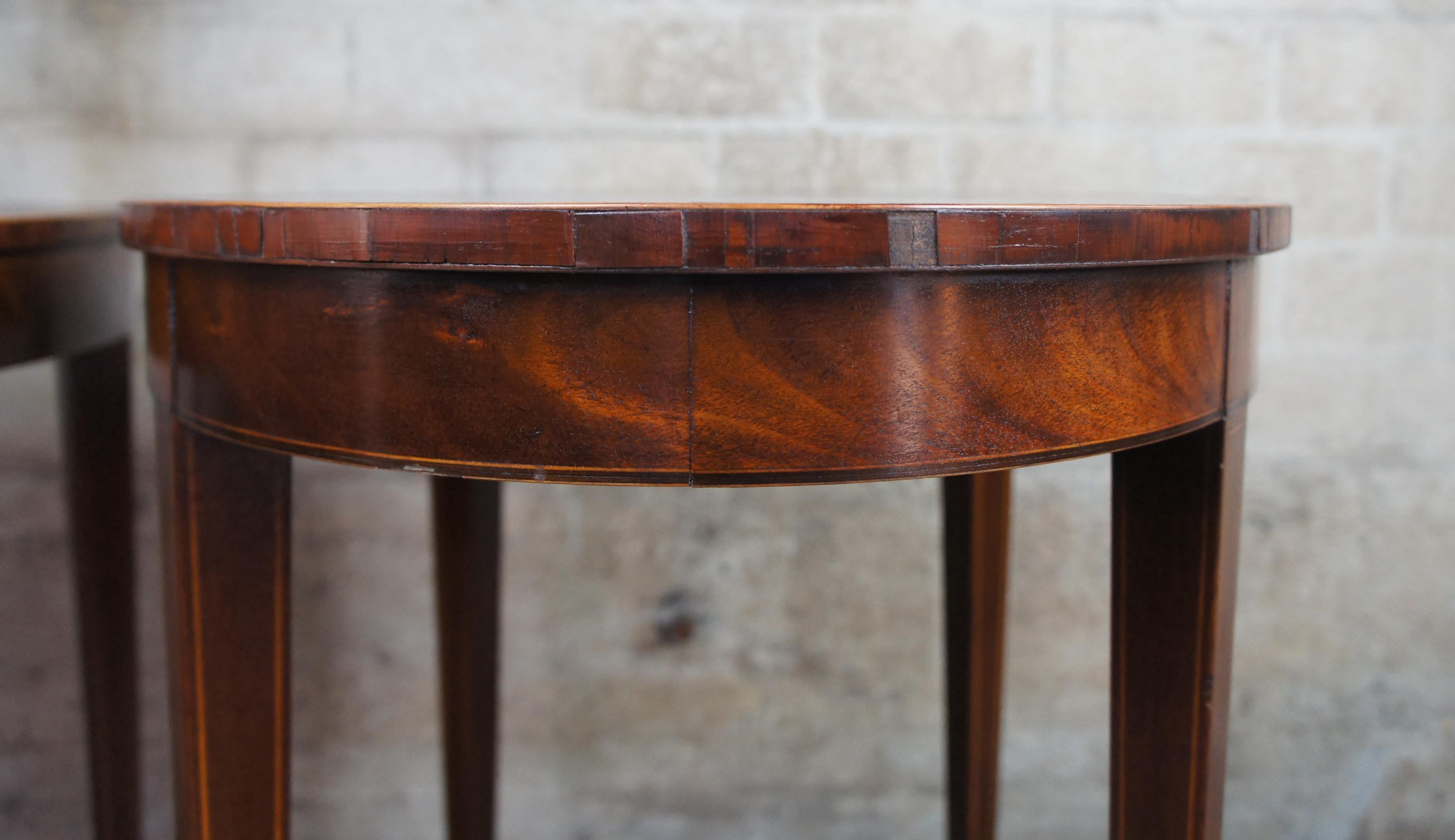 2 Baker Mahogany & Tooled Leather Inlaid Sheraton Oval Side Tables Hepplewhite 1