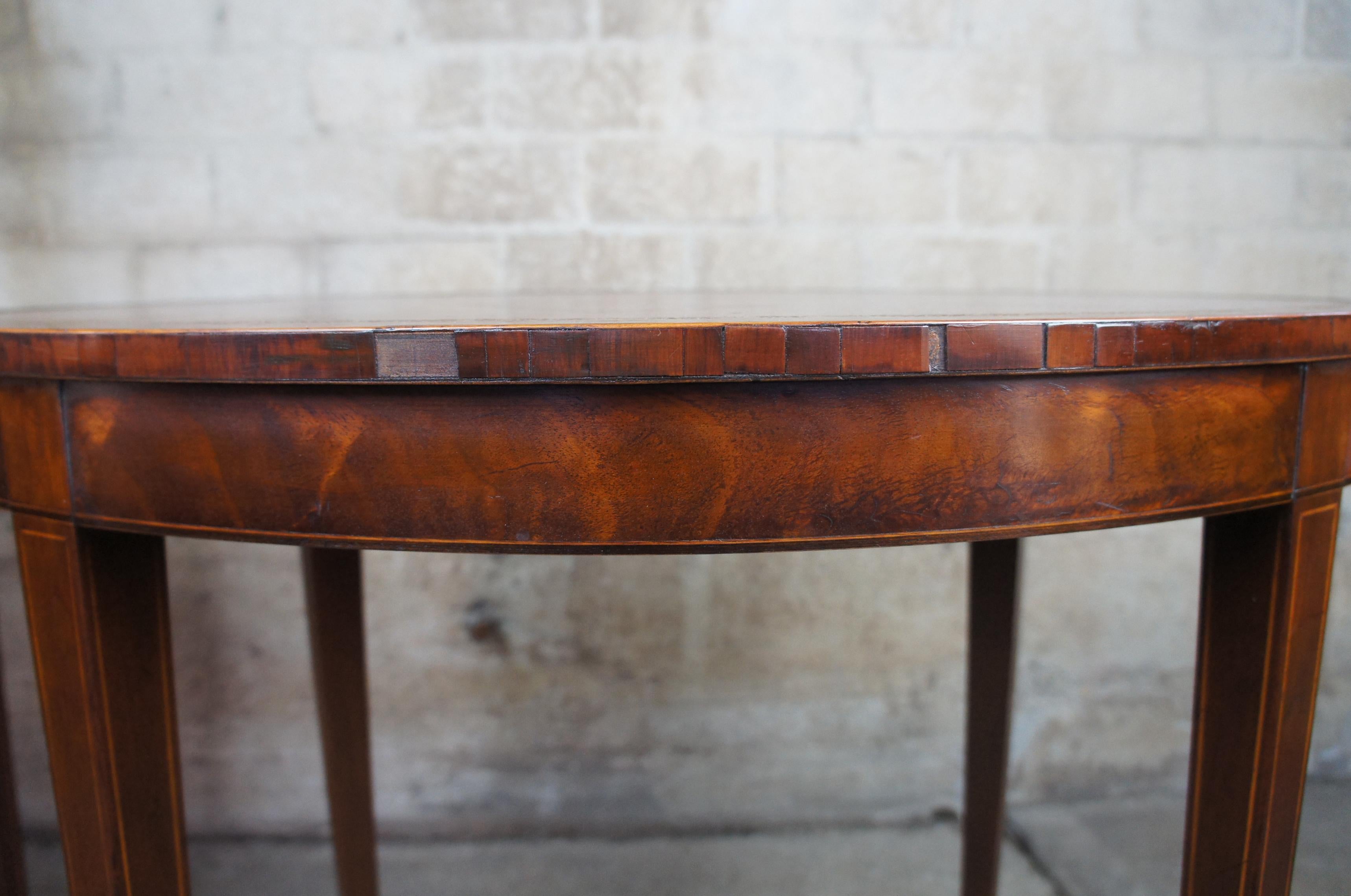 2 Baker Mahogany & Tooled Leather Inlaid Sheraton Oval Side Tables Hepplewhite 2