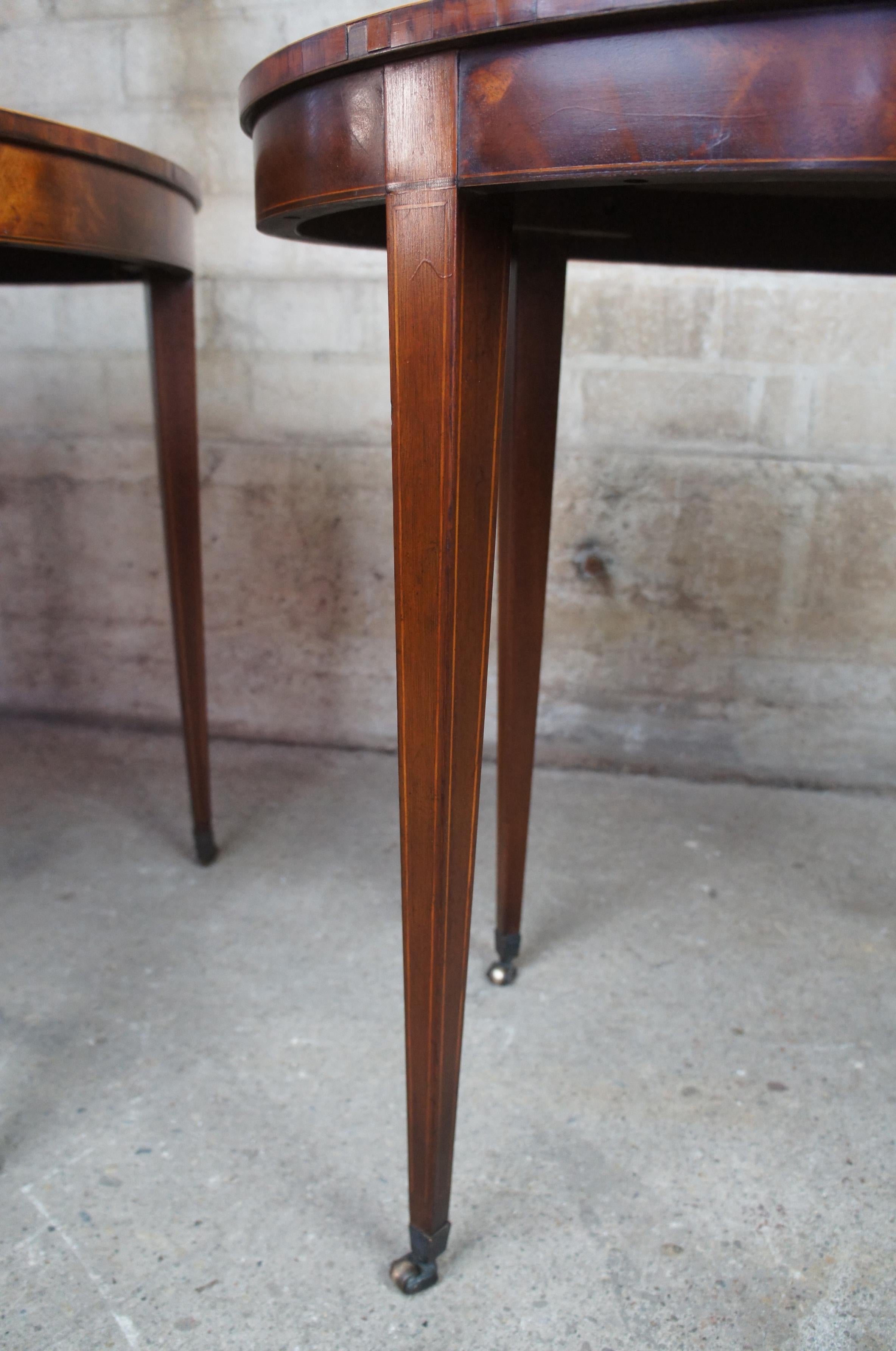 2 Baker Mahogany & Tooled Leather Inlaid Sheraton Oval Side Tables Hepplewhite 3