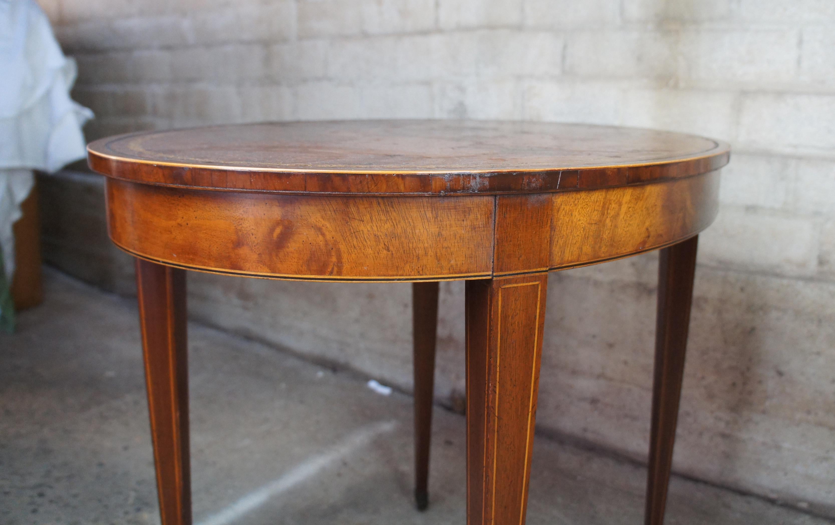 2 Baker Mahogany & Tooled Leather Inlaid Sheraton Oval Side Tables Hepplewhite 4