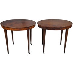 2 Baker Mahogany & Tooled Leather Inlaid Sheraton Oval Side Tables Hepplewhite